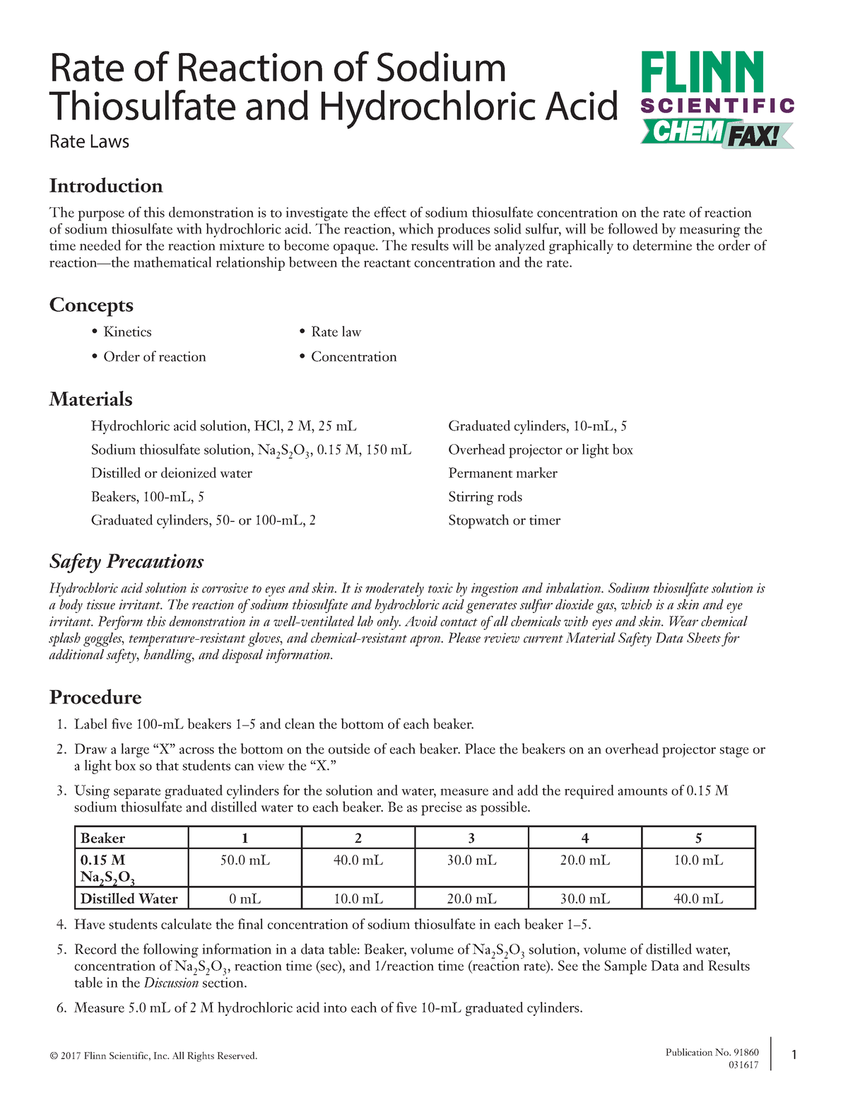 Practical Report Sodium Thiosulfate Rate Of Reaction Of Sodium Thiosulfate And Hydrochloric