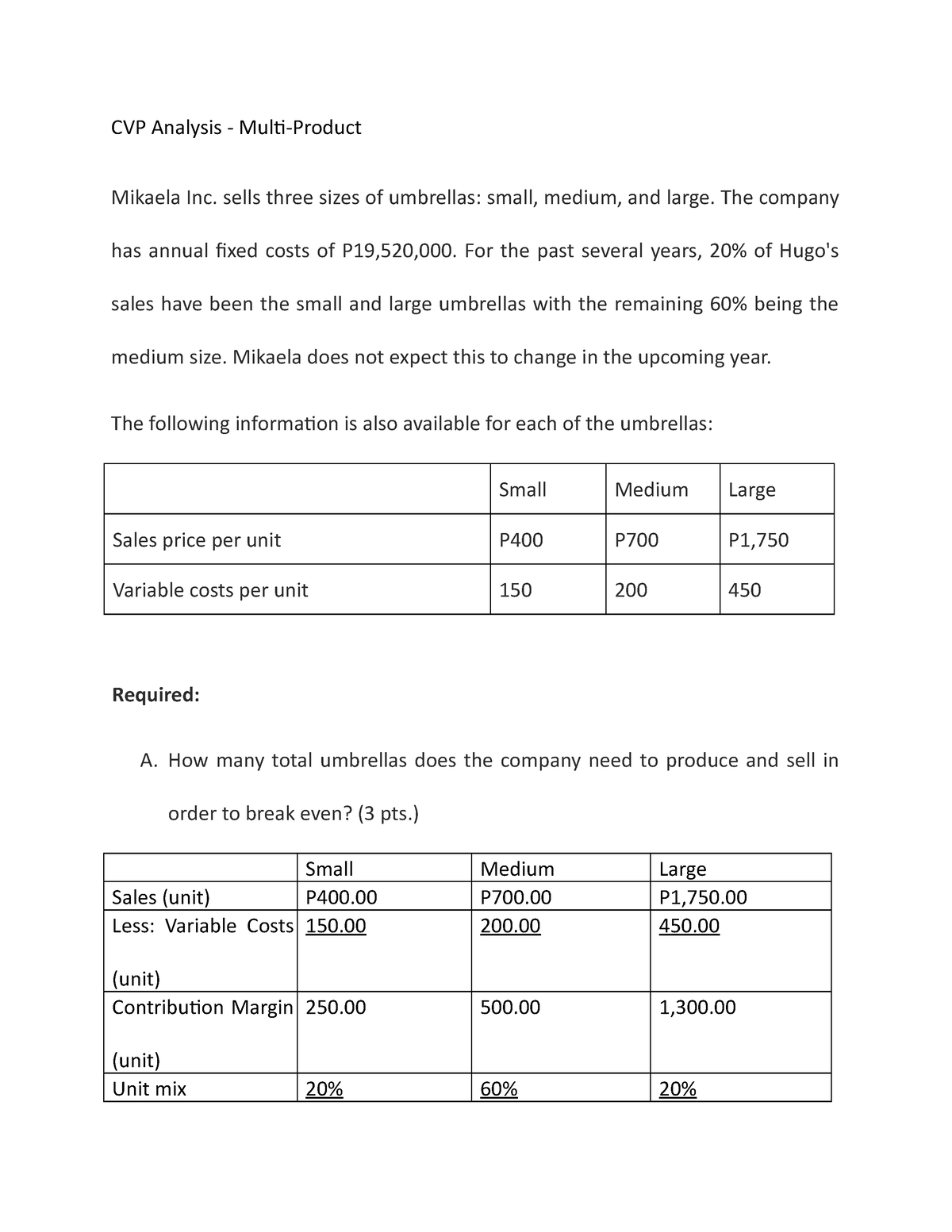 Lecture Notes CVP Analysis (Multi-Product) - CVP Analysis - Multi ...