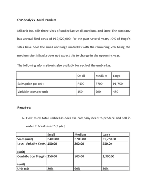 Lecture Notes CVP Analysis - CVP Analysis Clayroll Products produces a ...