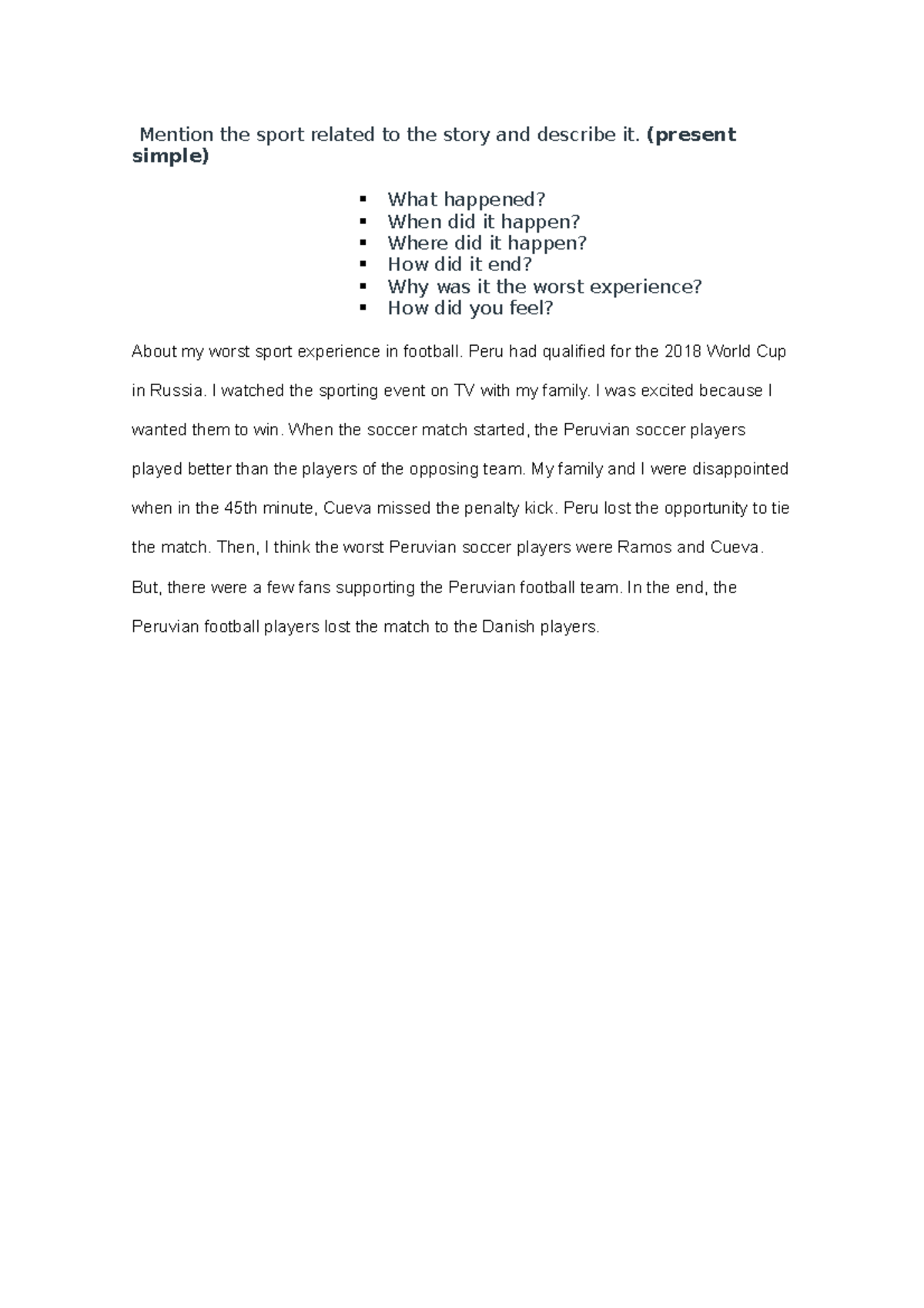 Task 17 TASK 17 Mention the sport related to the story and describe