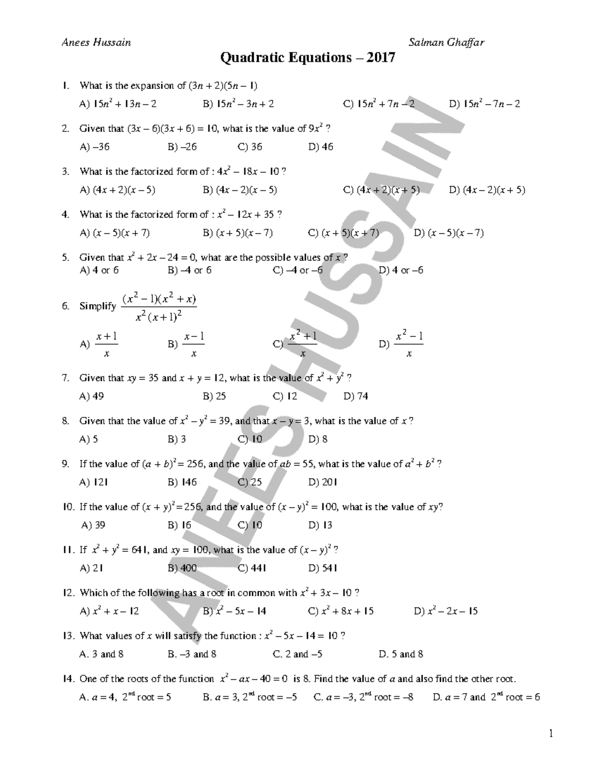 1-quadratic-equations-3-and-8-b-3-and-8-c-2-and-5-d-5-and-8