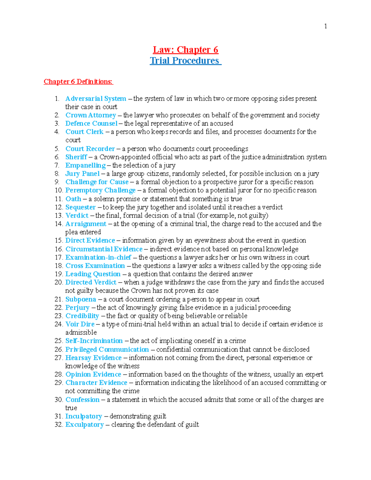 Chapter 6 Review 1 Law Chapter 6 Trial Procedures Chapter 6 Definitions 1 Adversarial 2296