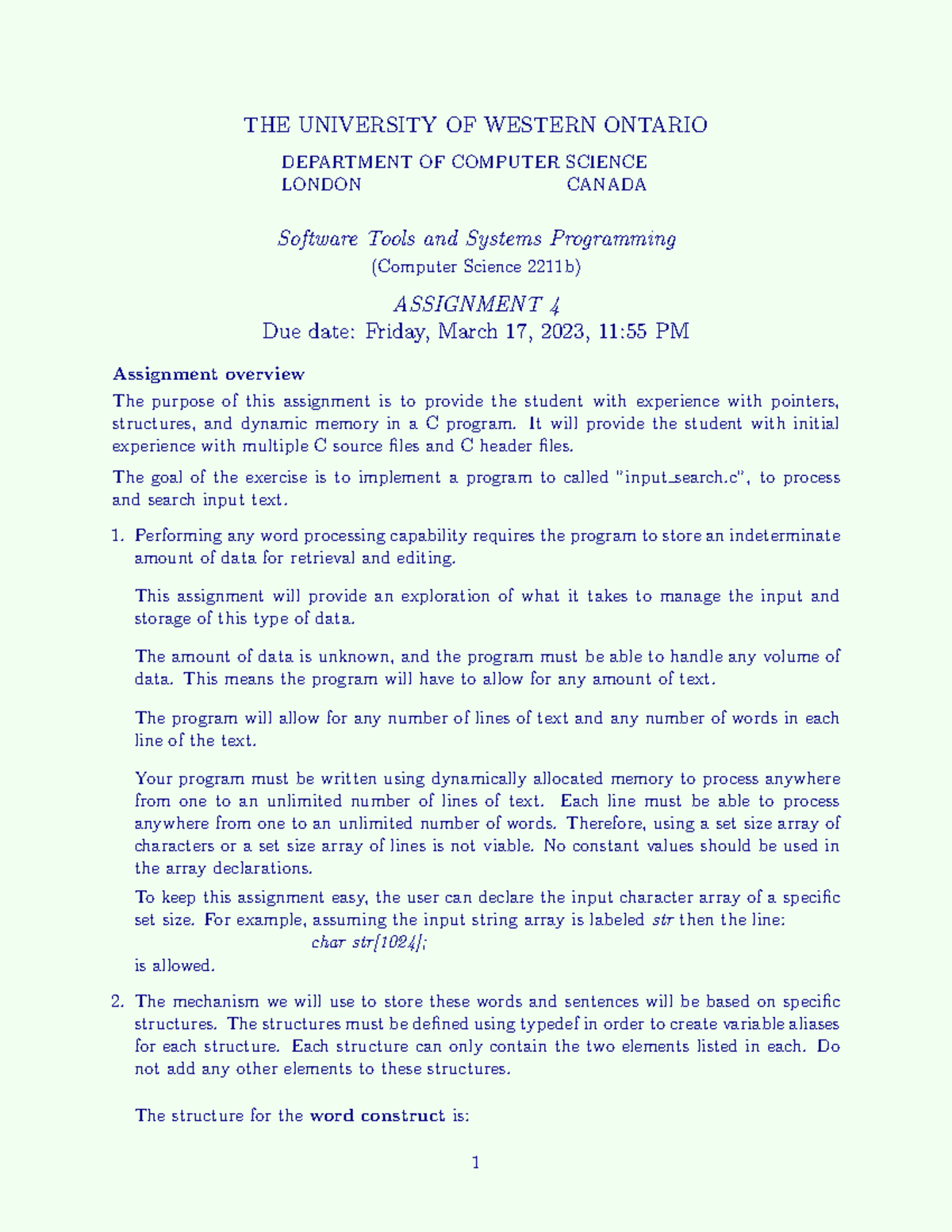 Asn4 cs2211 - THE UNIVERSITY OF WESTERN ONTARIO DEPARTMENT OF COMPUTER ...