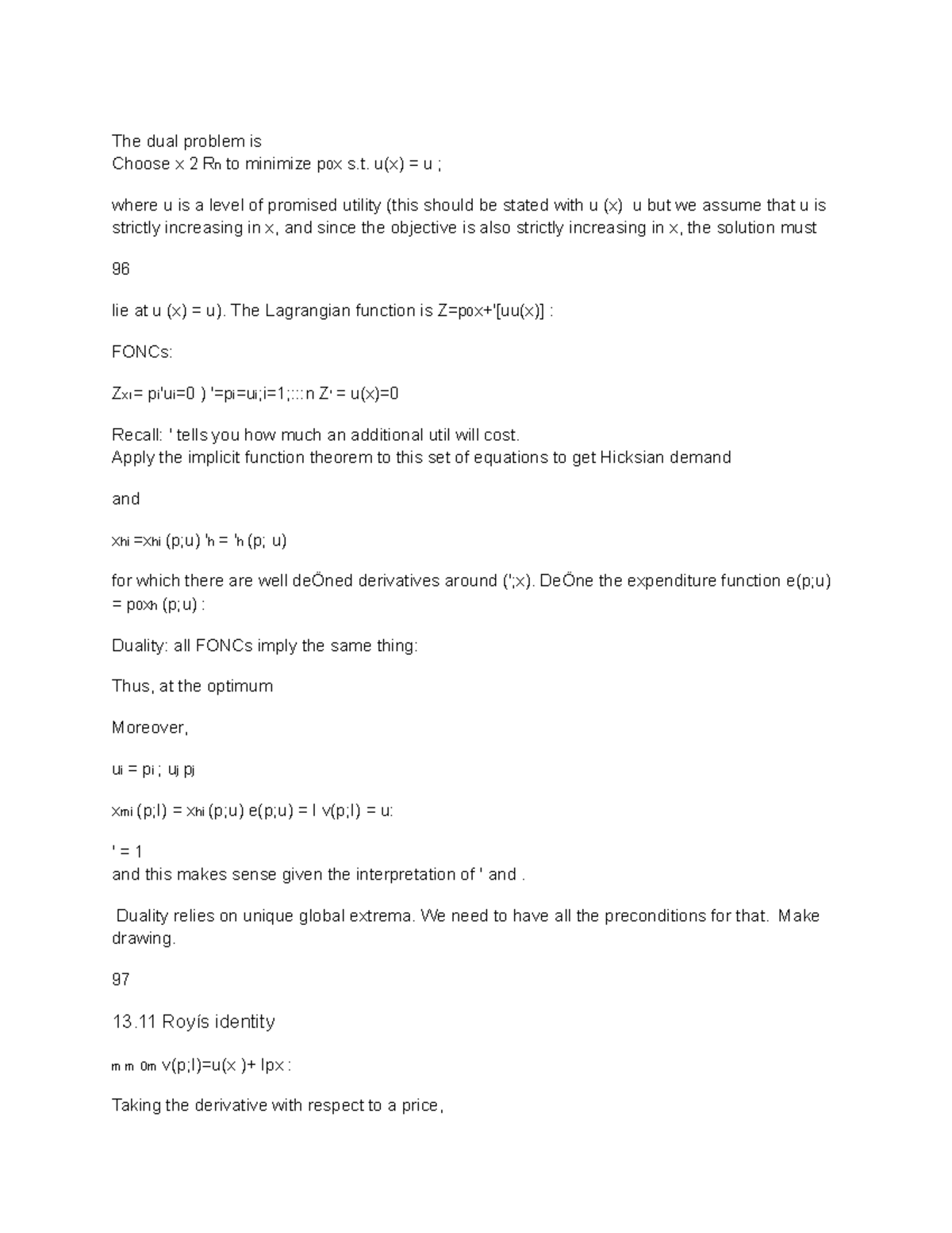 The dual problem is - eco lecture notes - The dual problem is Choose x ...