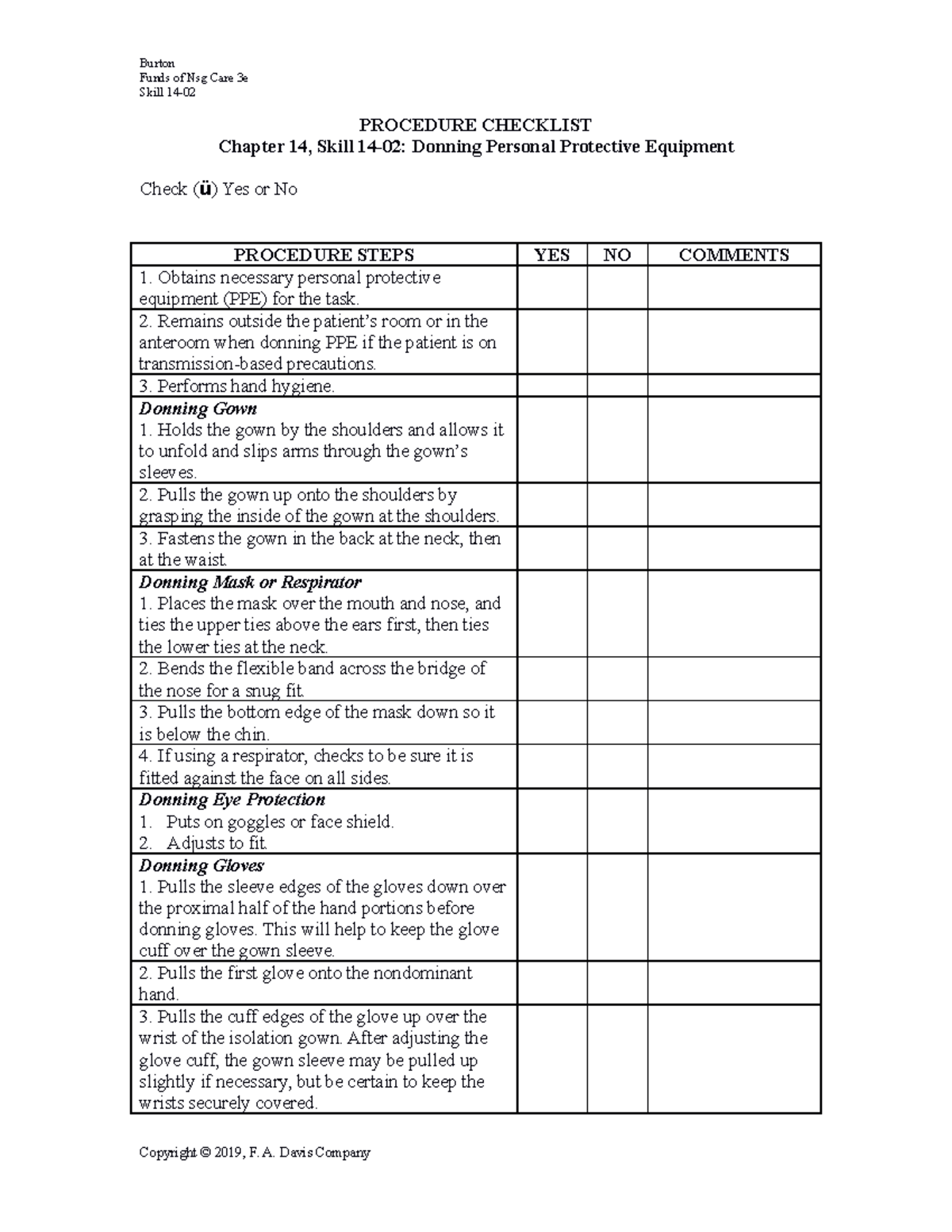 Donning and Doffing PPE - Burton Funds of Nsg Care 3e Skill 14 ...