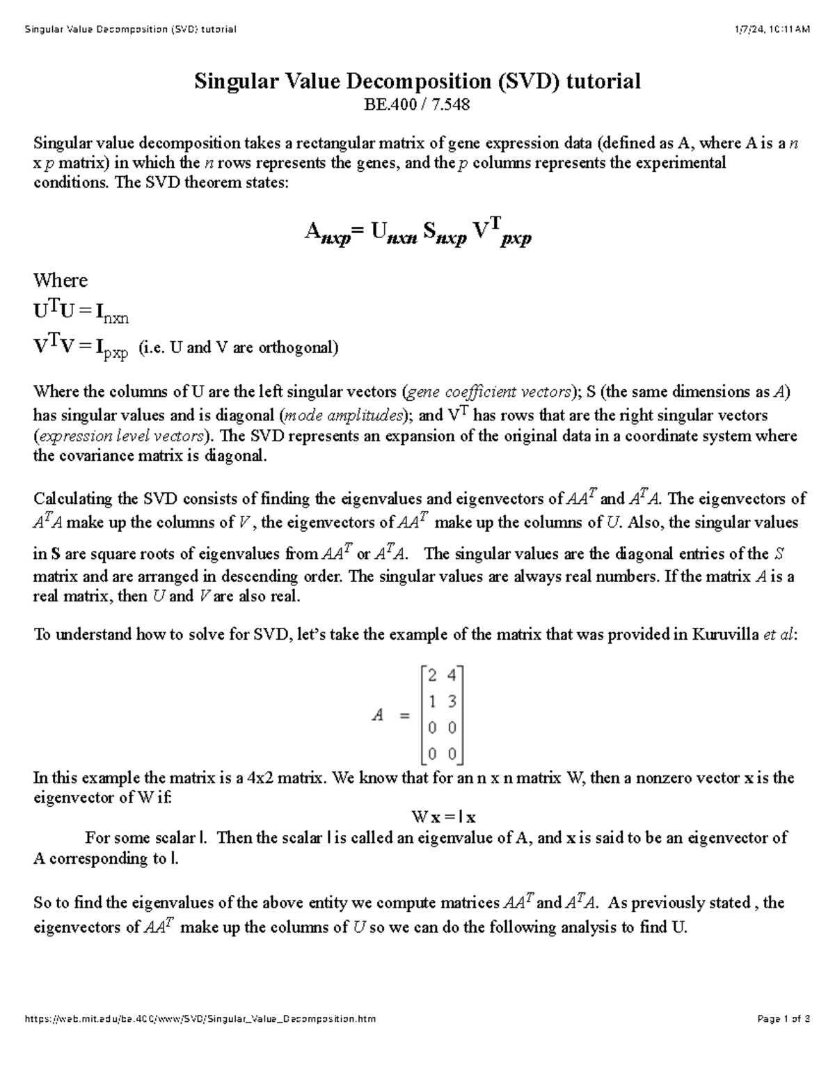 Singular Value Decomposition (SVD) tutorial - mit/be.400/www/SVD ...