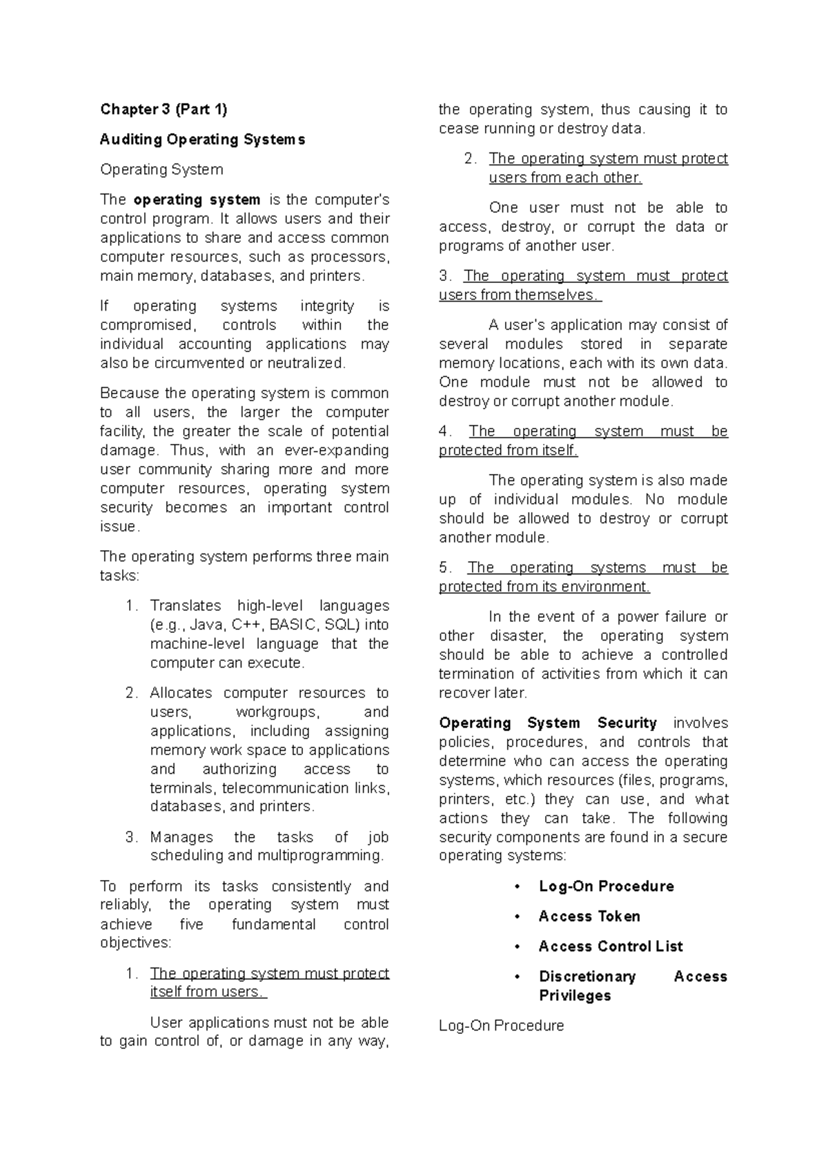 Chapter 3CIS - Non - Chapter 3 (Part 1) Auditing Operating Systems ...