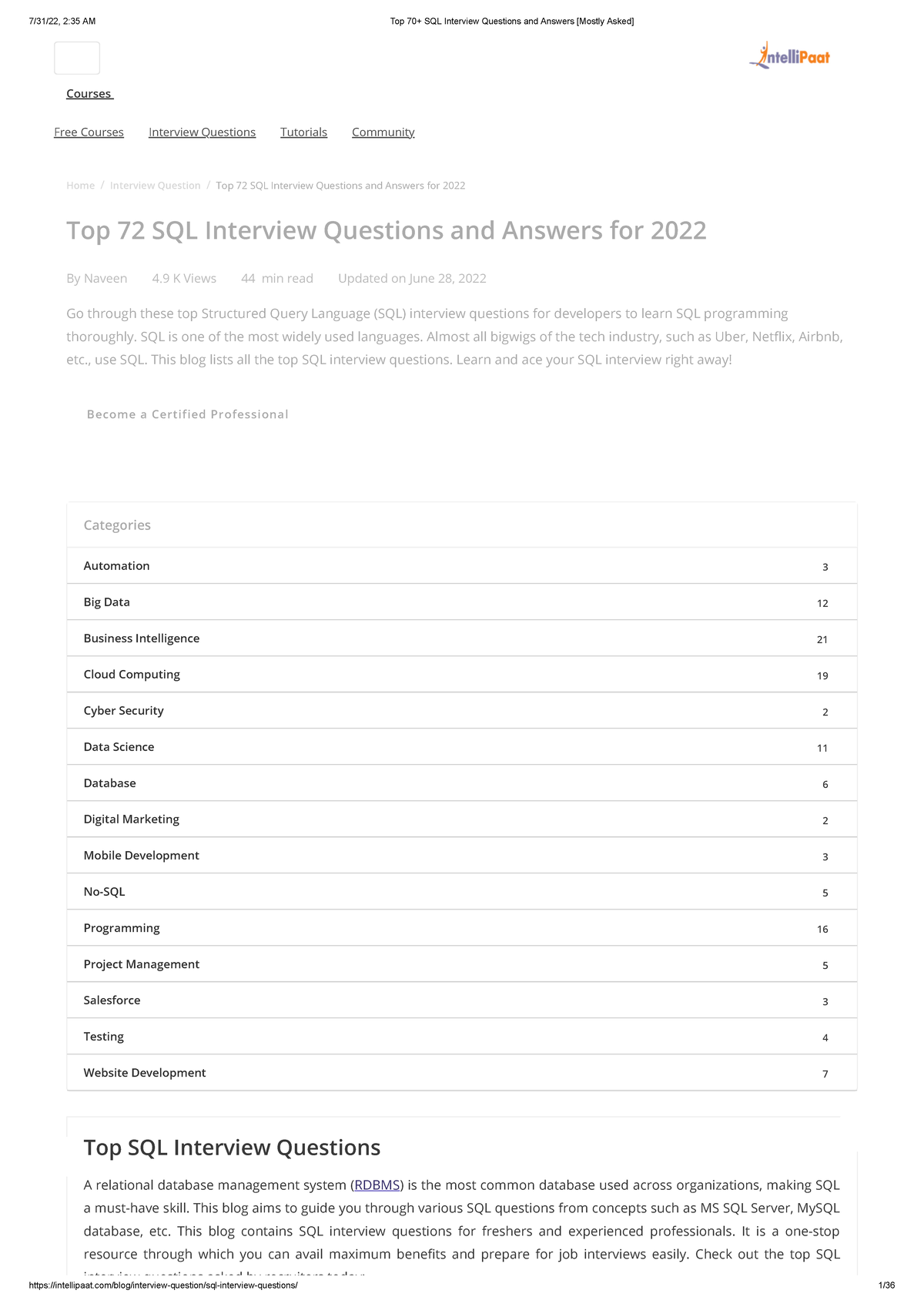 Top 70+ SQL Interview Questions and Answers [Mostly Asked] - Courses ...