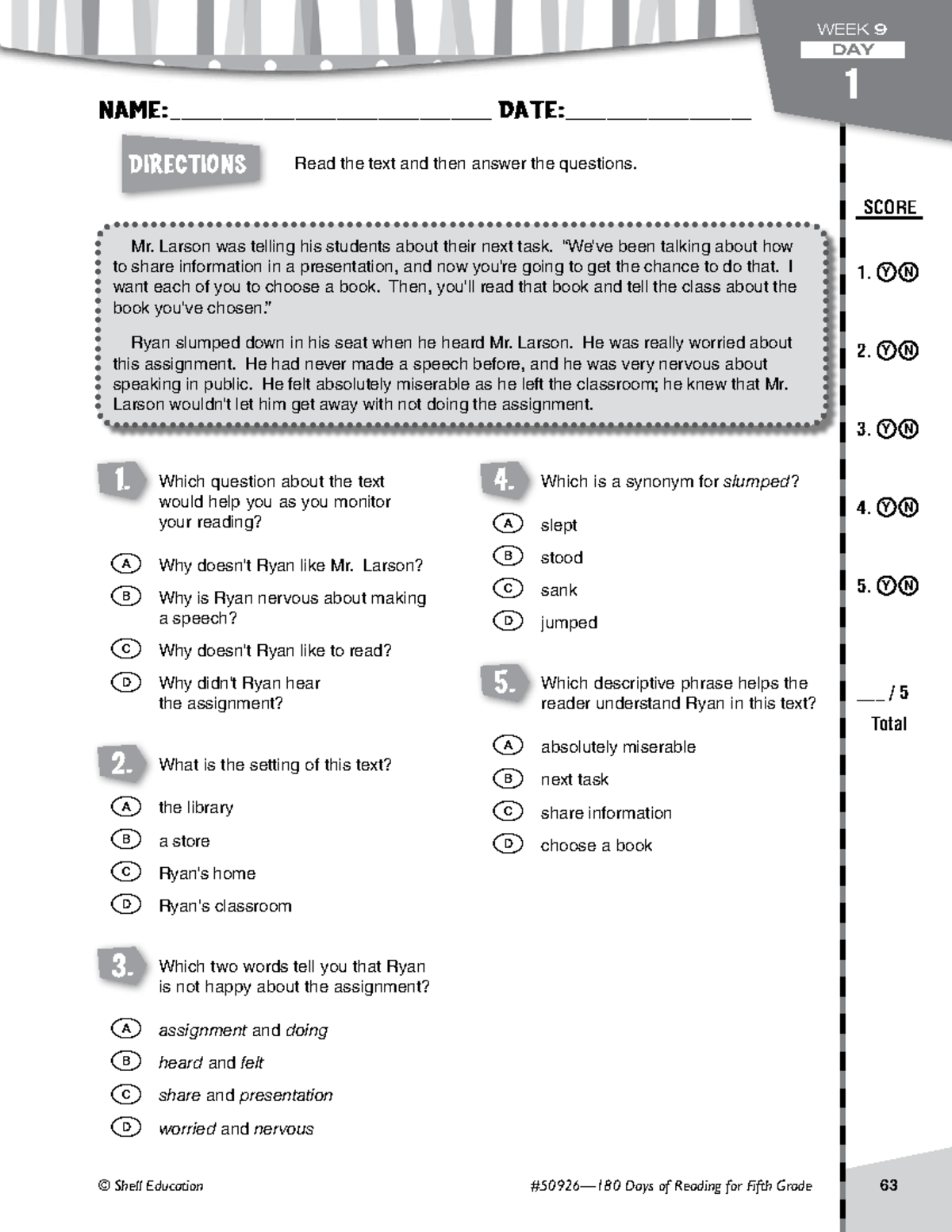 Week9week 1 to week 13 notes - Directions © Shell Education #50926—180 ...