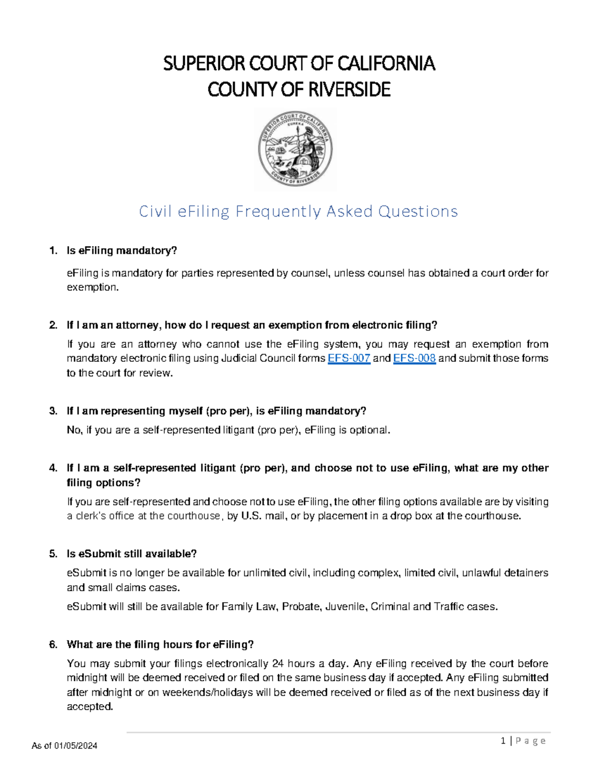 E Filing FAQs - Best description - SUPERIOR COURT OF CALIFORNIA COUNTY ...
