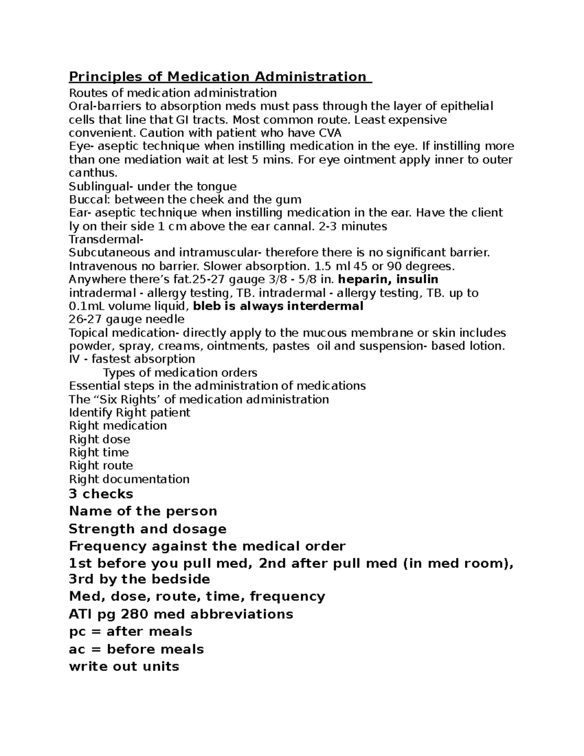 Exam 3 - funds - Principles of Medication Administration Routes of ...