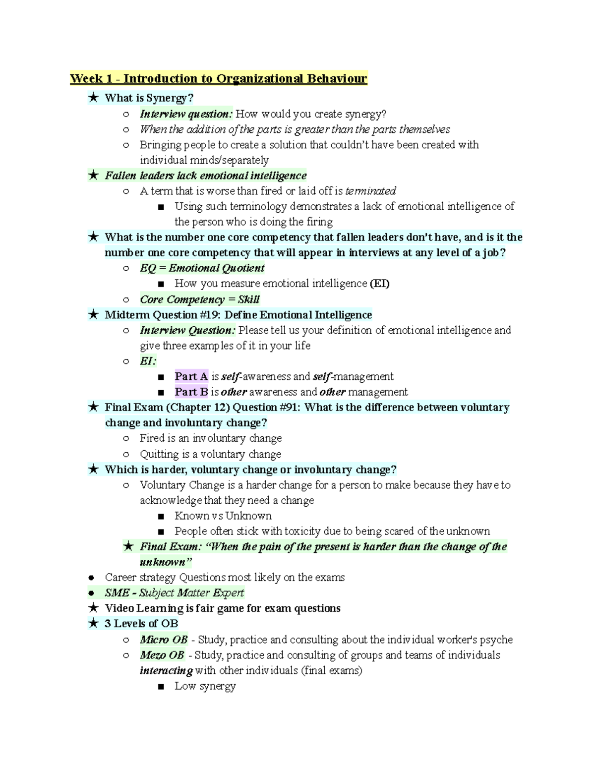 OB Notes - Week 1 - Introduction to Organizational Behaviour ★ What is ...