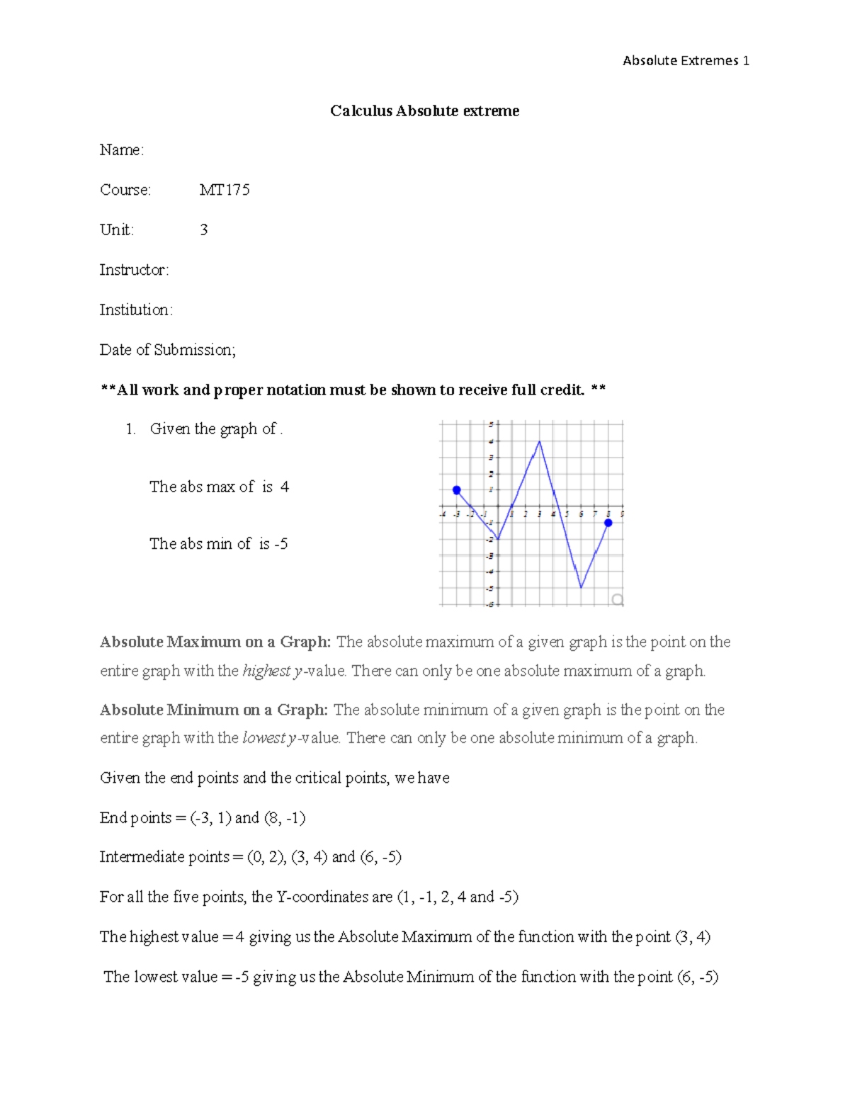 MT175-Unit3-Q4-Absolute Extrema - Calculus Absolute extreme Name ...