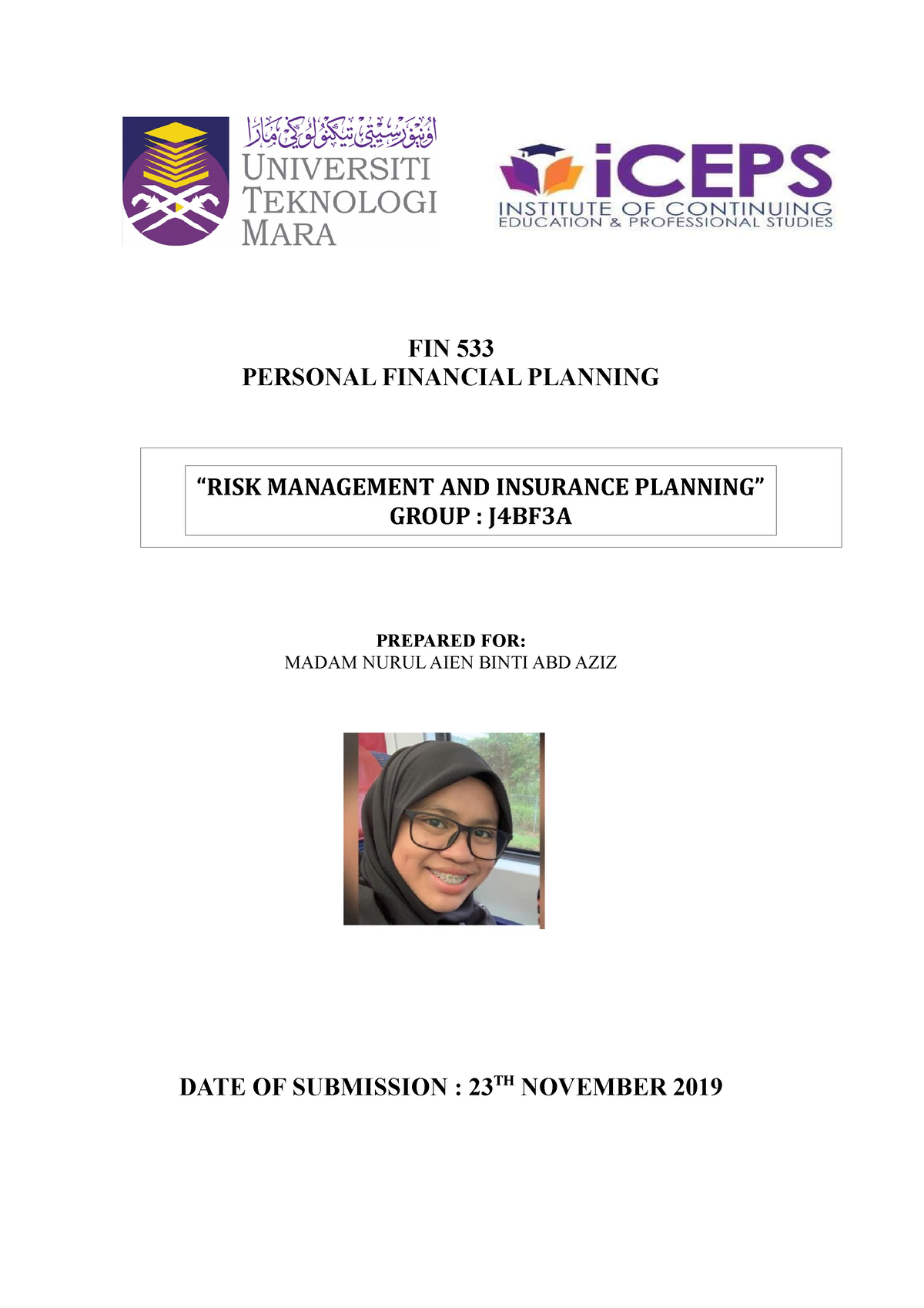 fin533 group assignment insurance planning