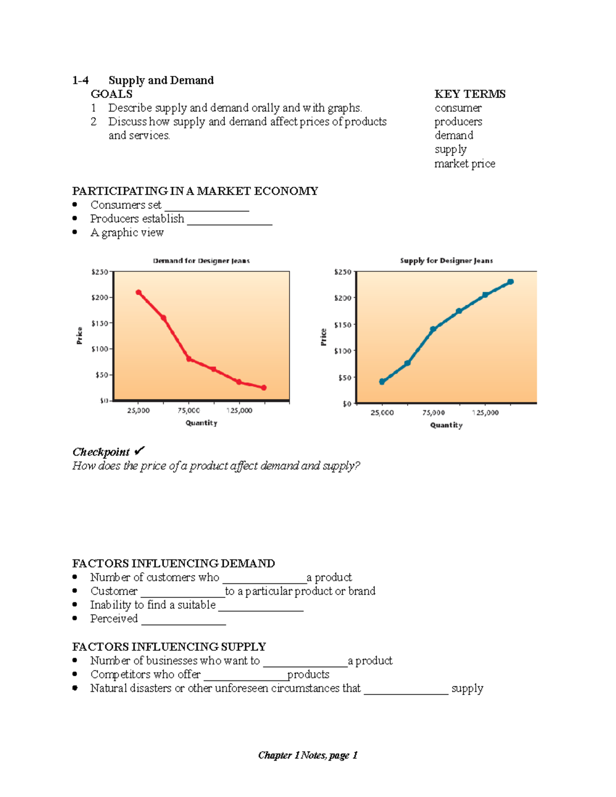1.4 Guided Notes 14 Supply and Demand GOALS 1 Describe supply and demand orally and with