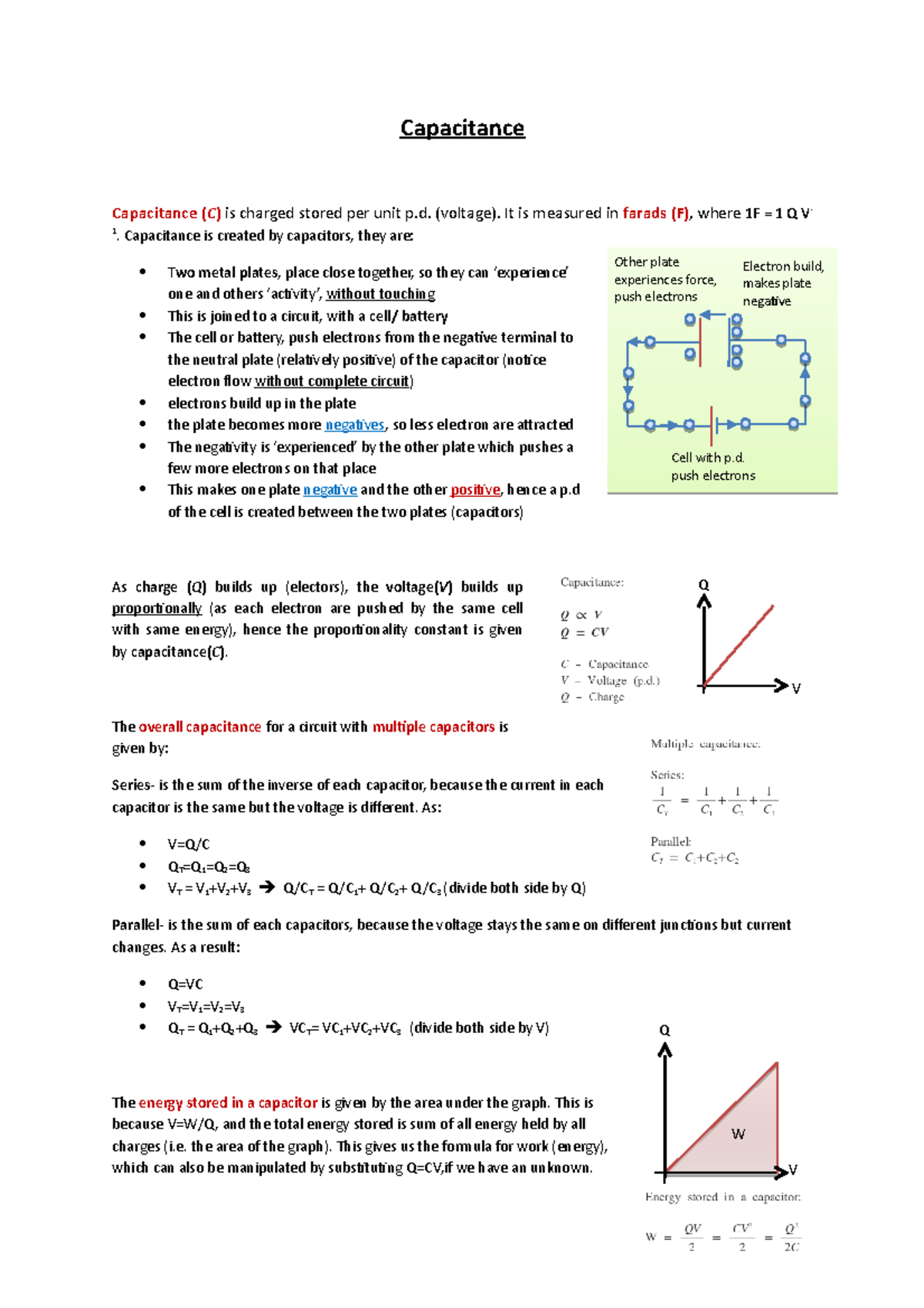 Capacitance - LECTURE NOTES - Capacitance Capacitance ( C ) is charged ...