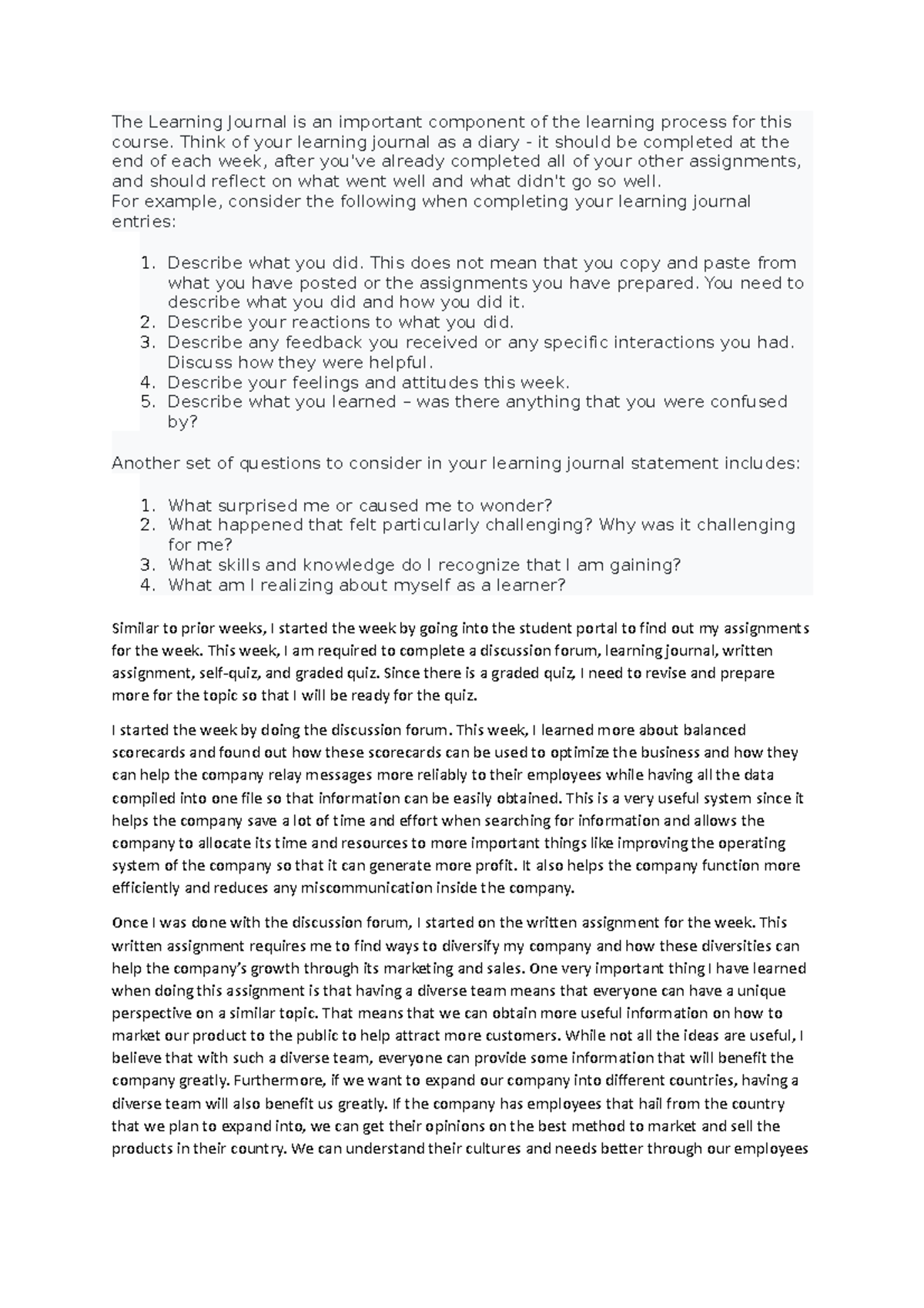 Business and society learning journal 7 - The Learning Journal is an ...