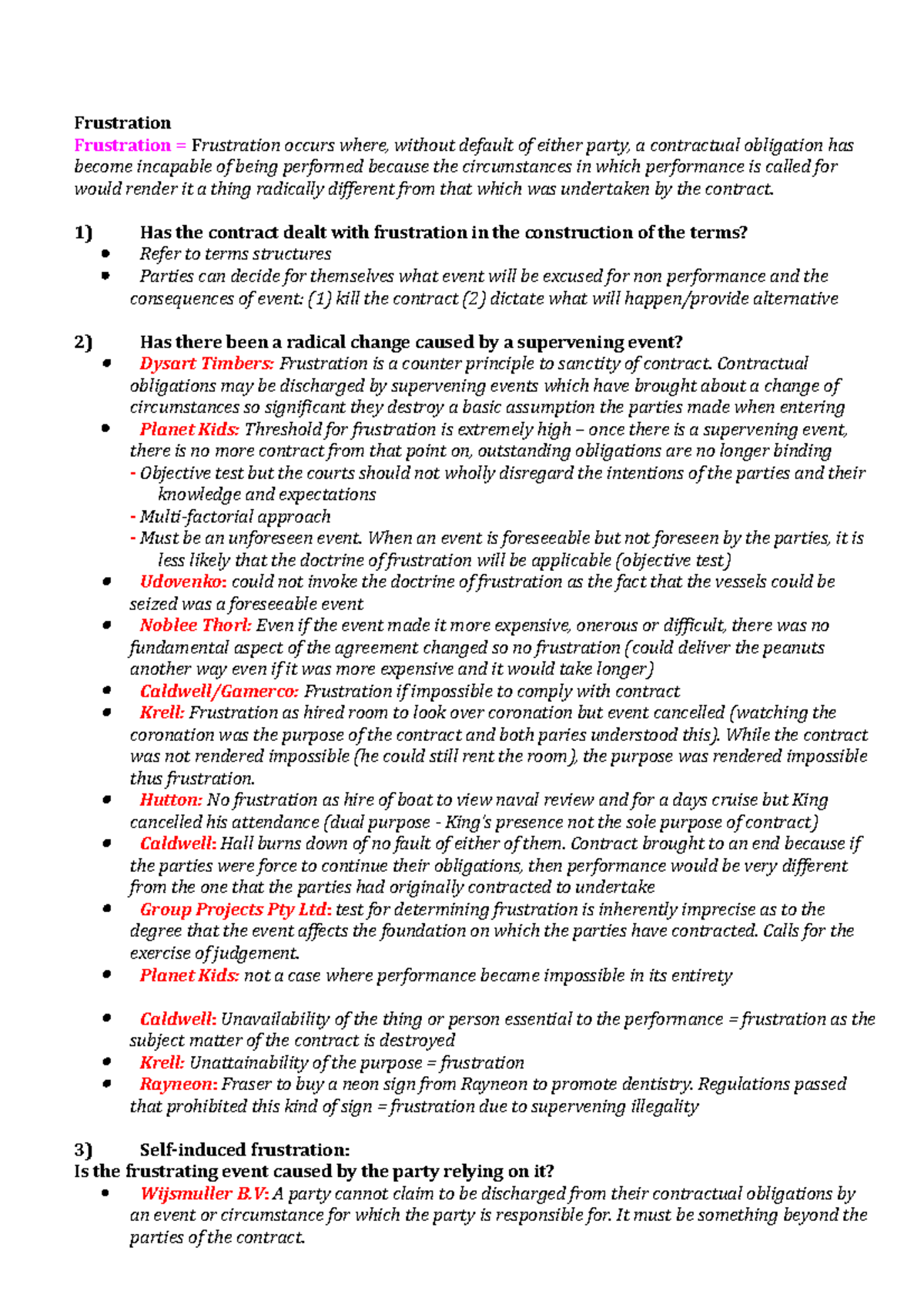 Termination Frameworks Frustration Frustration = Frustration occurs where, without default of Termination Frameworks Frustration Frustration = Frustration occurs where, without default of
