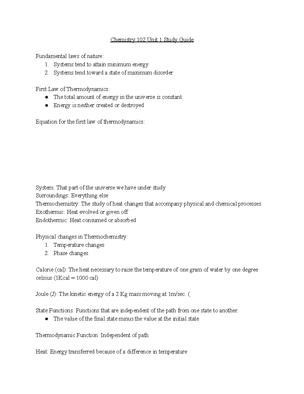 Chemistry 102 Unit 1 - Chemistry 102 Unit 1 Study Guide Fundamental ...