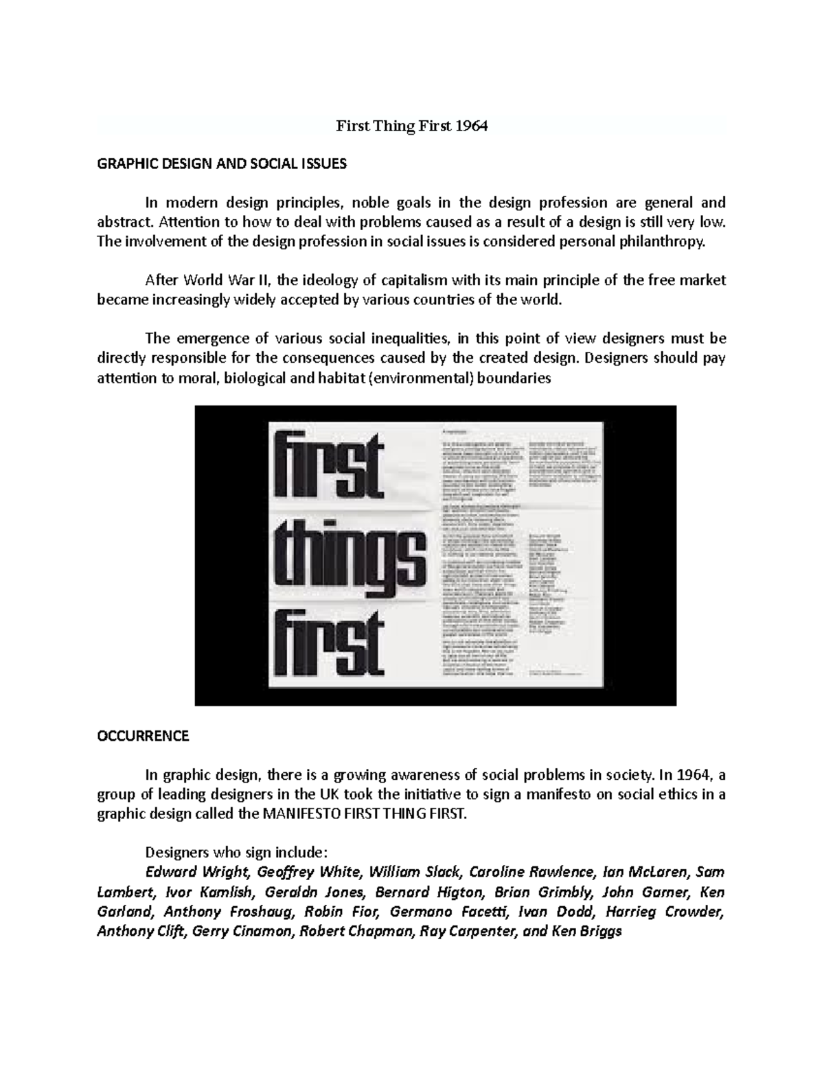 Graphical Review 3 - First Thing First 1964 GRAPHIC DESIGN AND SOCIAL ...