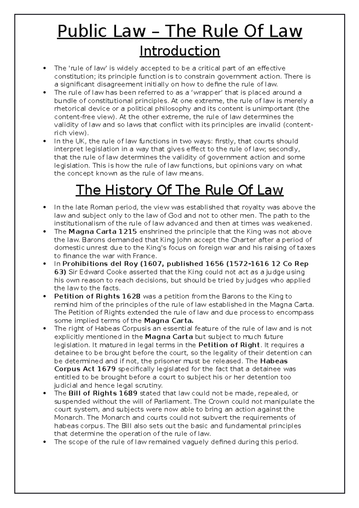 Lecture Four - Public Law - Introduction The 'rule of law' is widely ...