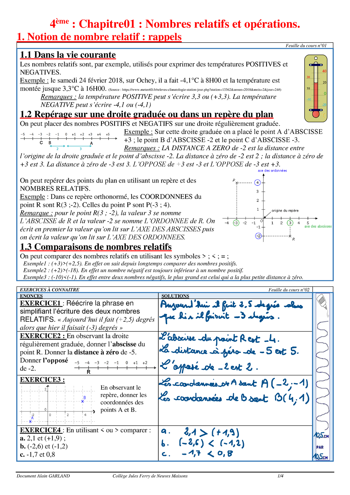 Cours Chapitre 01 Les Nombres Relatifs Complet - 4 ème : Chapitre01 ...