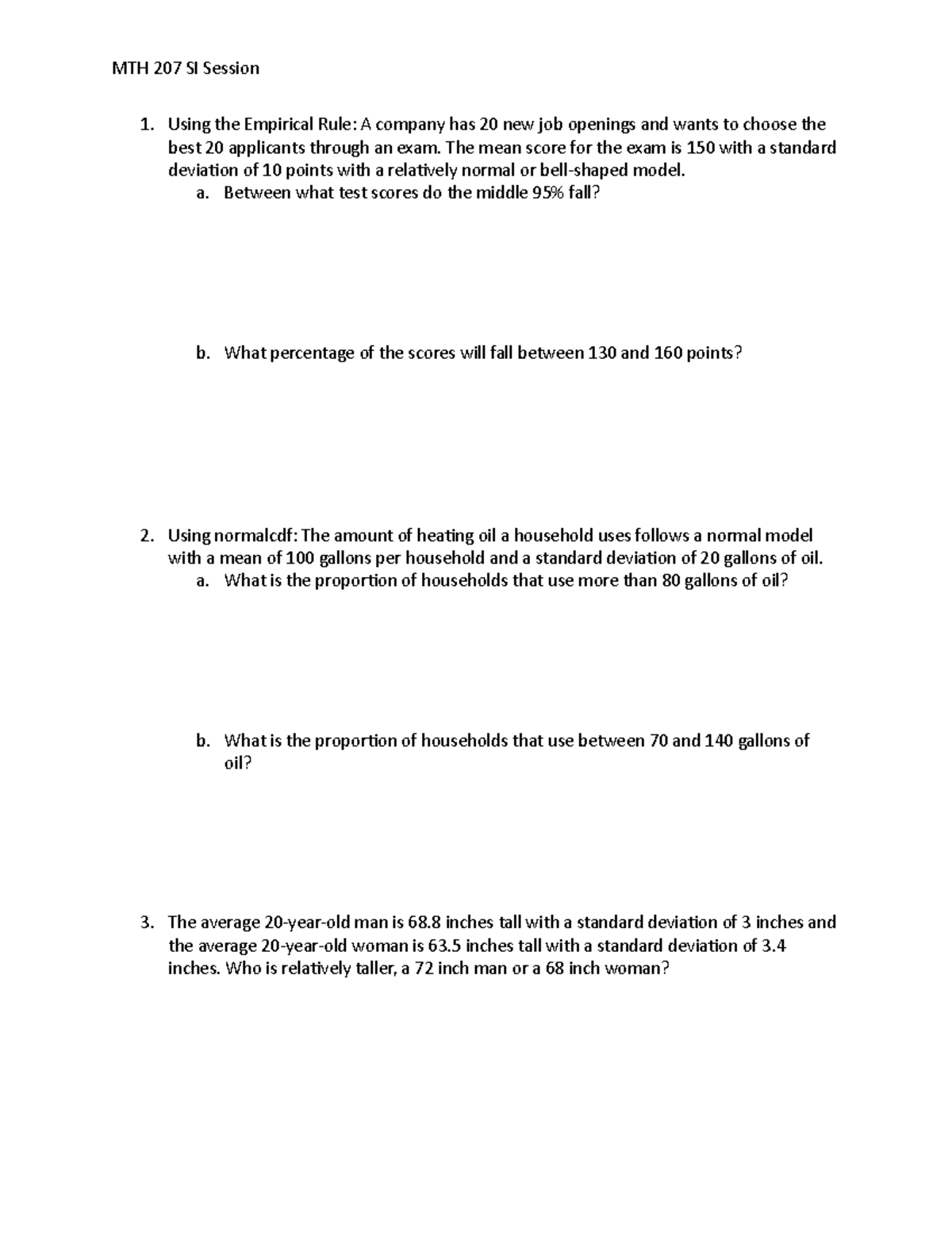 MTH 207 Chapter 5 Practice Problems - MTH 207 SI Session Using the ...