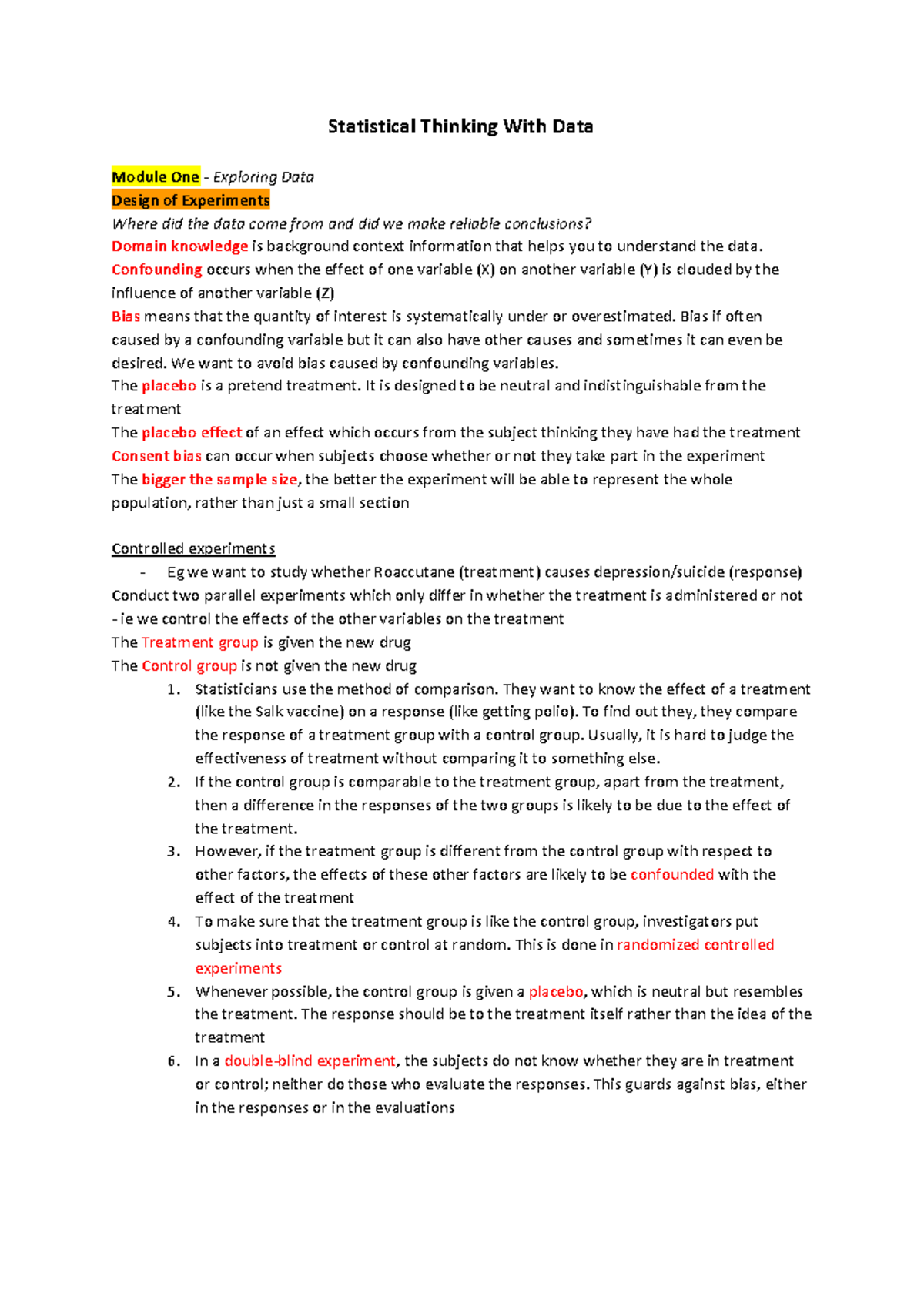 Stats Notes - Statistical Thinking With Data Module One - Exploring ...