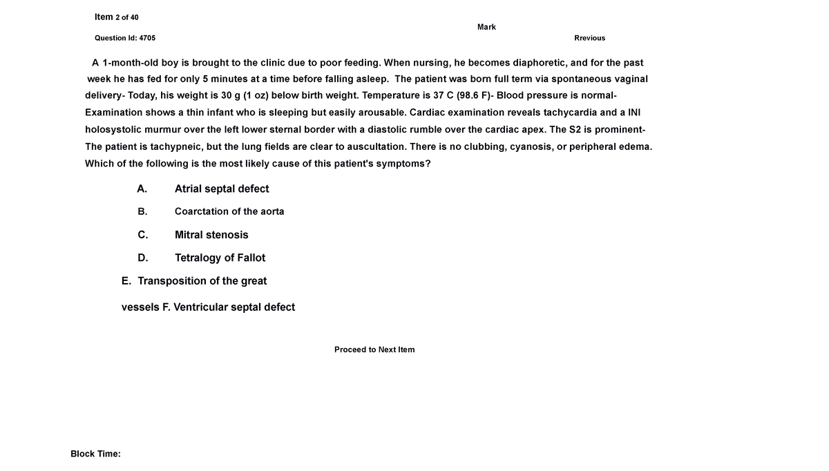 Block 1(40)Cardiovascular System Qs-2 - Item 2 of 40 Mark Question Id ...