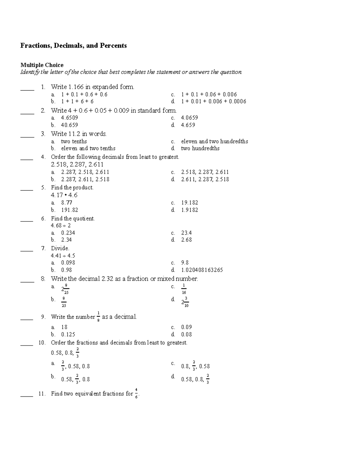Ged fractions decimals and percents fractions decimals and
