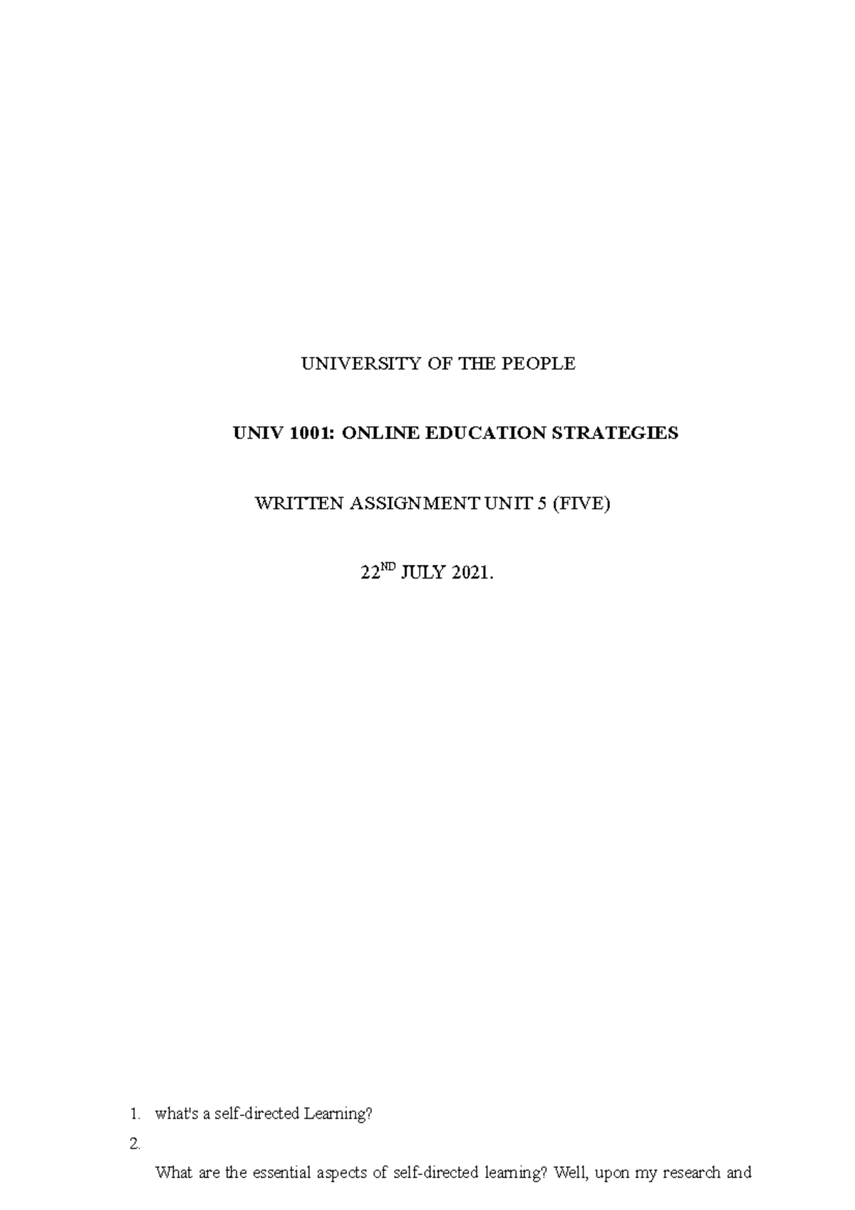 Written Assignment FIVE - Israel Aseweje - Business Admin - UOP - Studocu