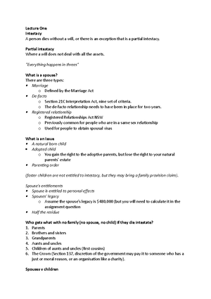 Succession Davids Notes - LPAB13 - USyd - Studocu