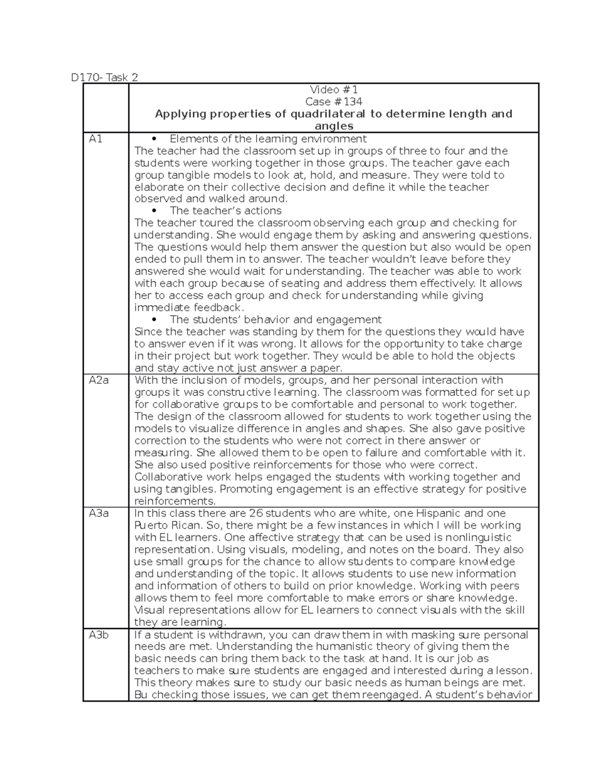 D170- Task 2 - Case Questions - D170- Task 2 Video # Case # Applying ...