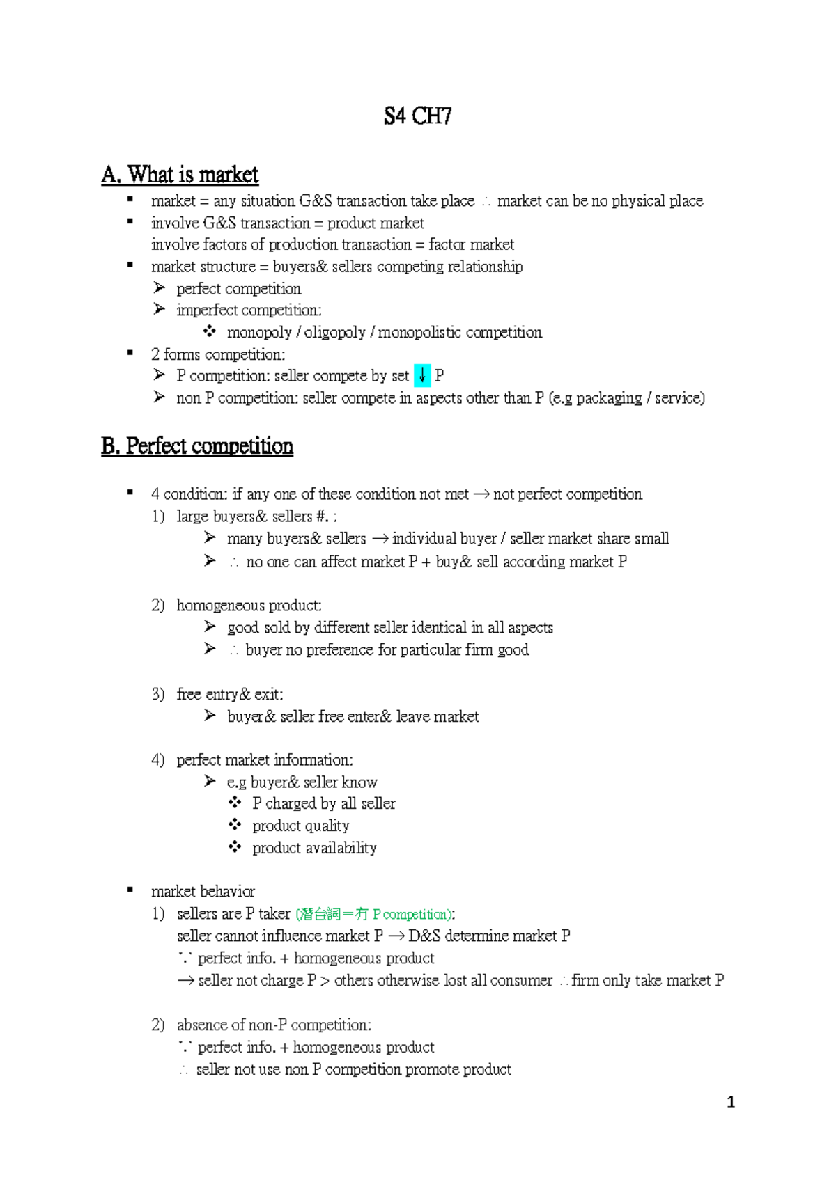 S4 CH7 - IB notes - S4 CH 7 A. What is market market = any situation G ...