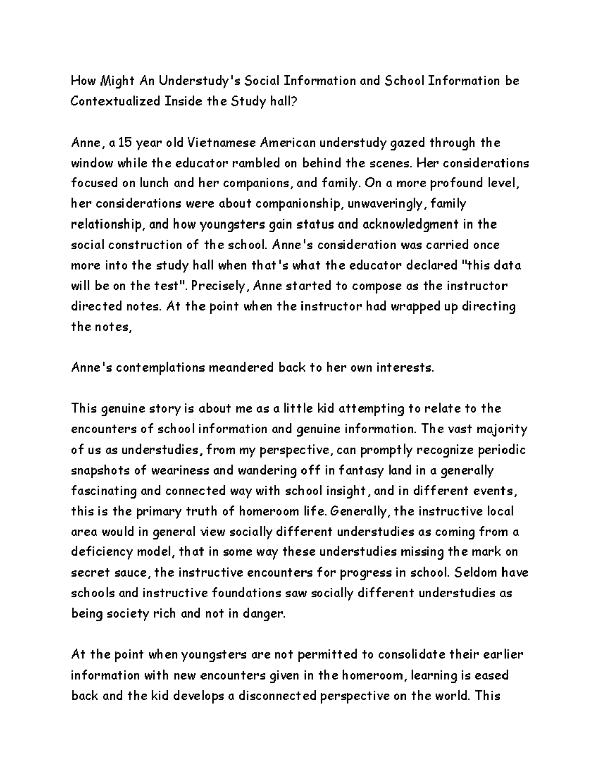 How Might An Understudy's Social Information and School Information be ...