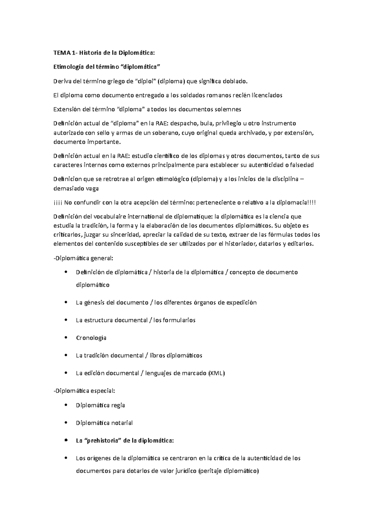 Diplomática Tema 1 y 2: Historia y La génesis del documento. - TEMA 1 ...