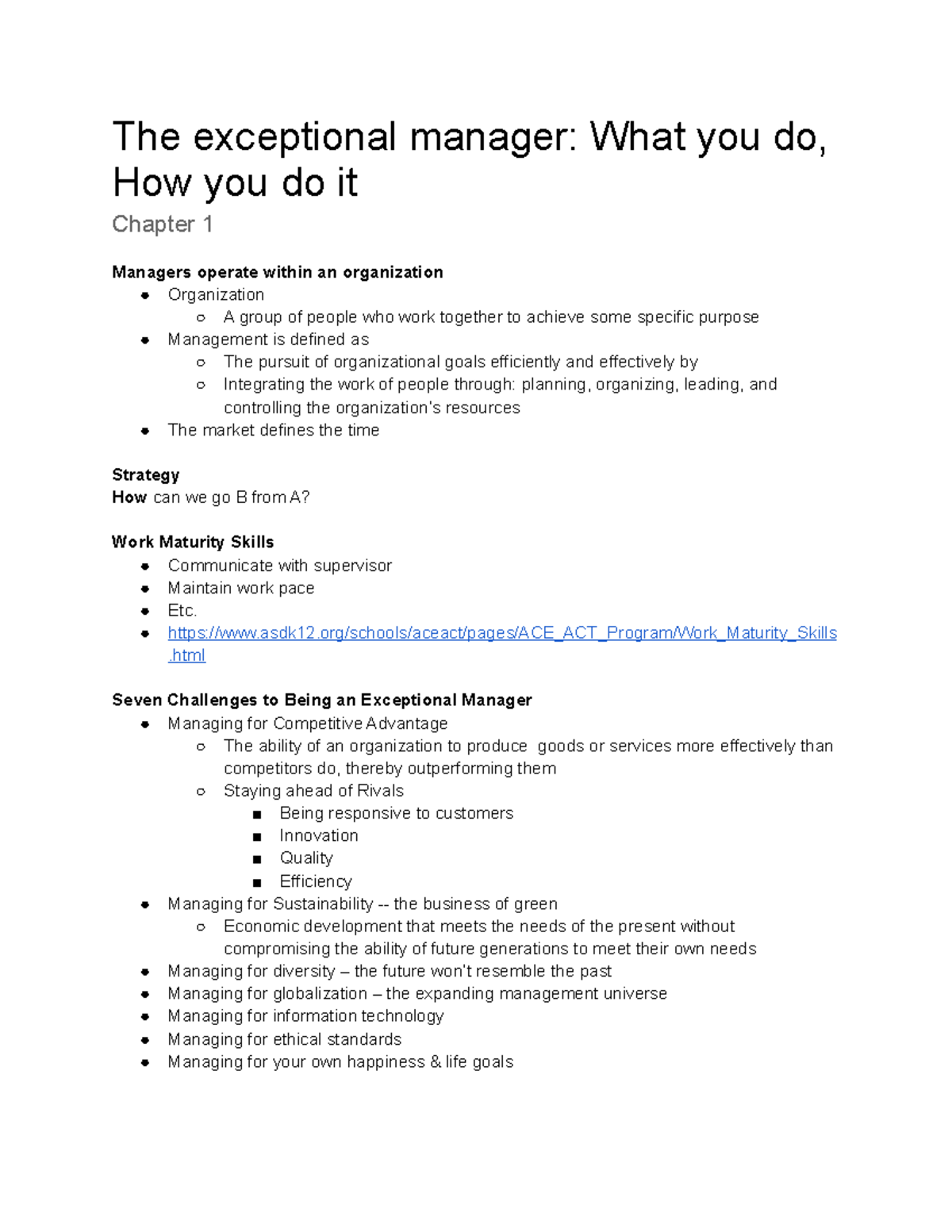 Week 1 - Lecture Notes Week 1 - The Exceptional Manager: What You Do ...