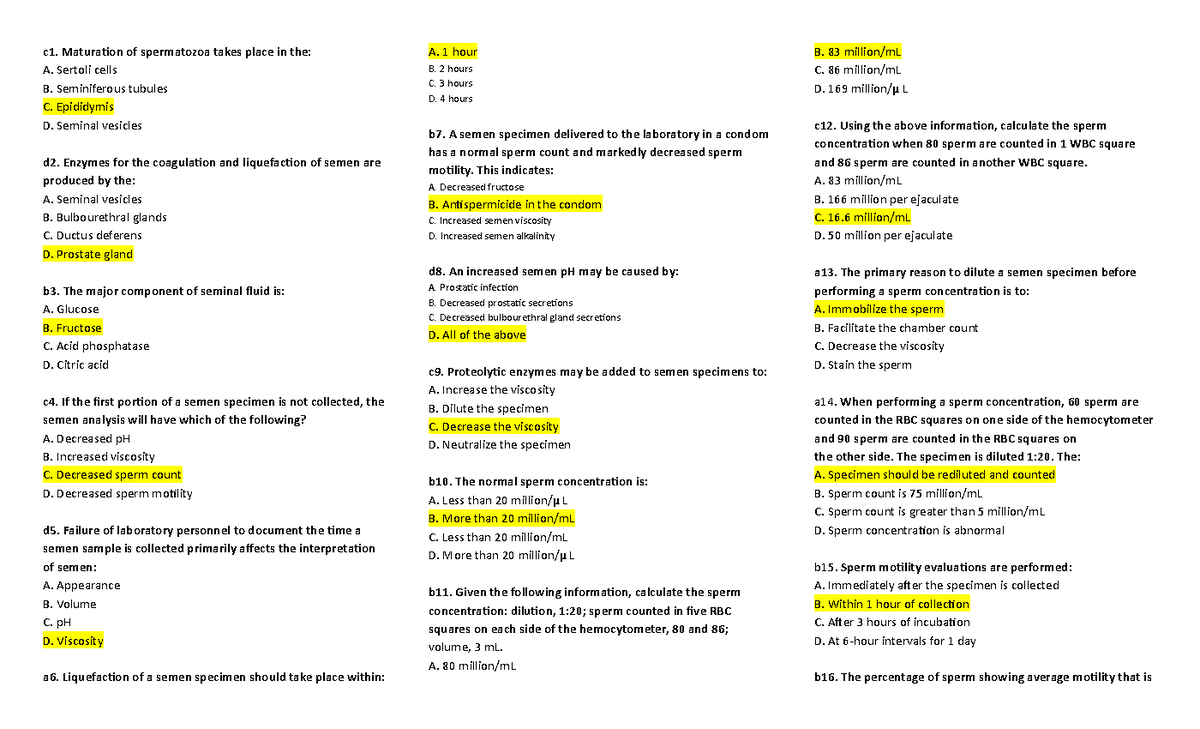 AUBF Semen Qn A - AUBF - C1. Maturation Of Spermatozoa Takes Place In ...