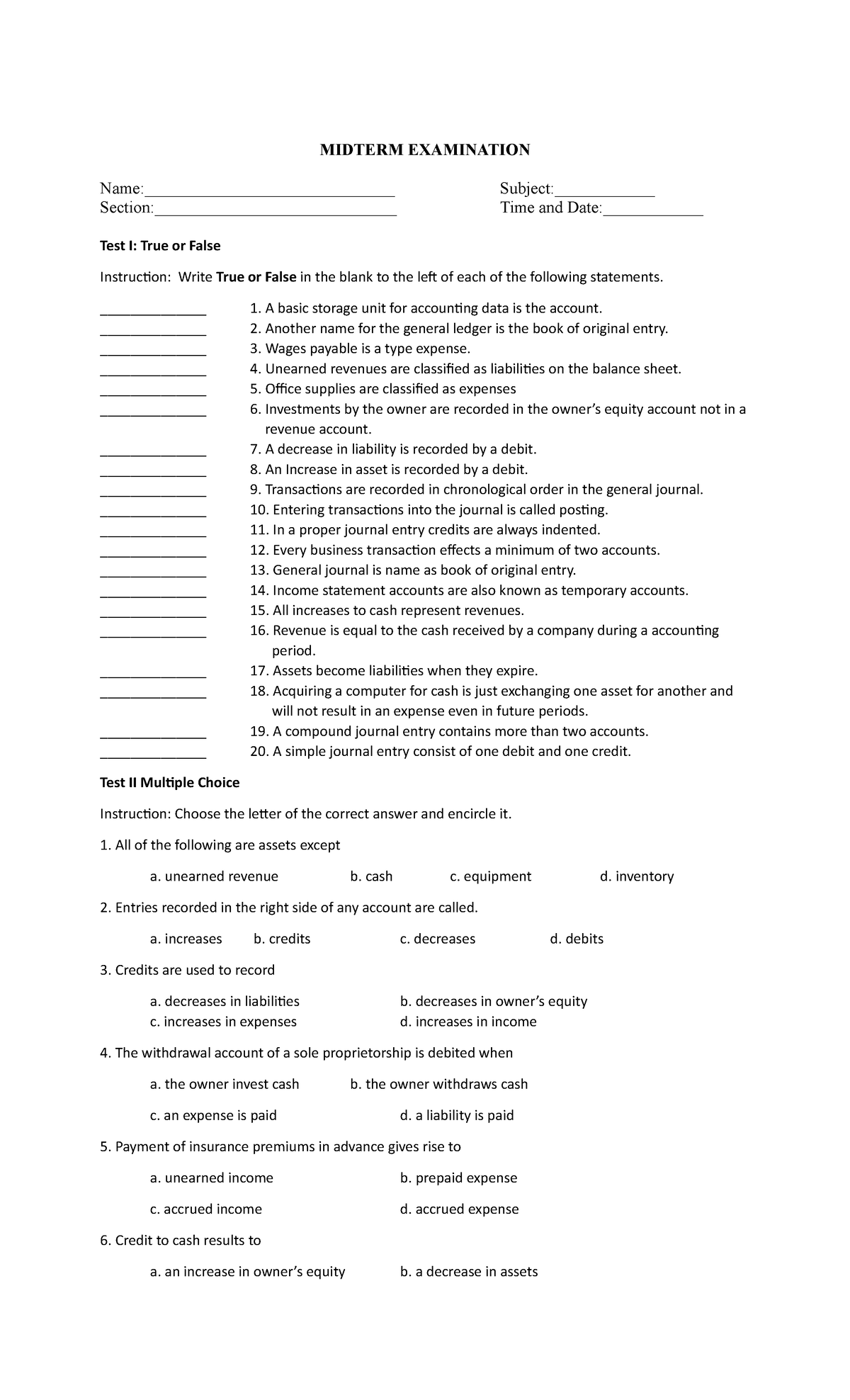 Midterm Exam of Bachelor of science and technology - Science ...