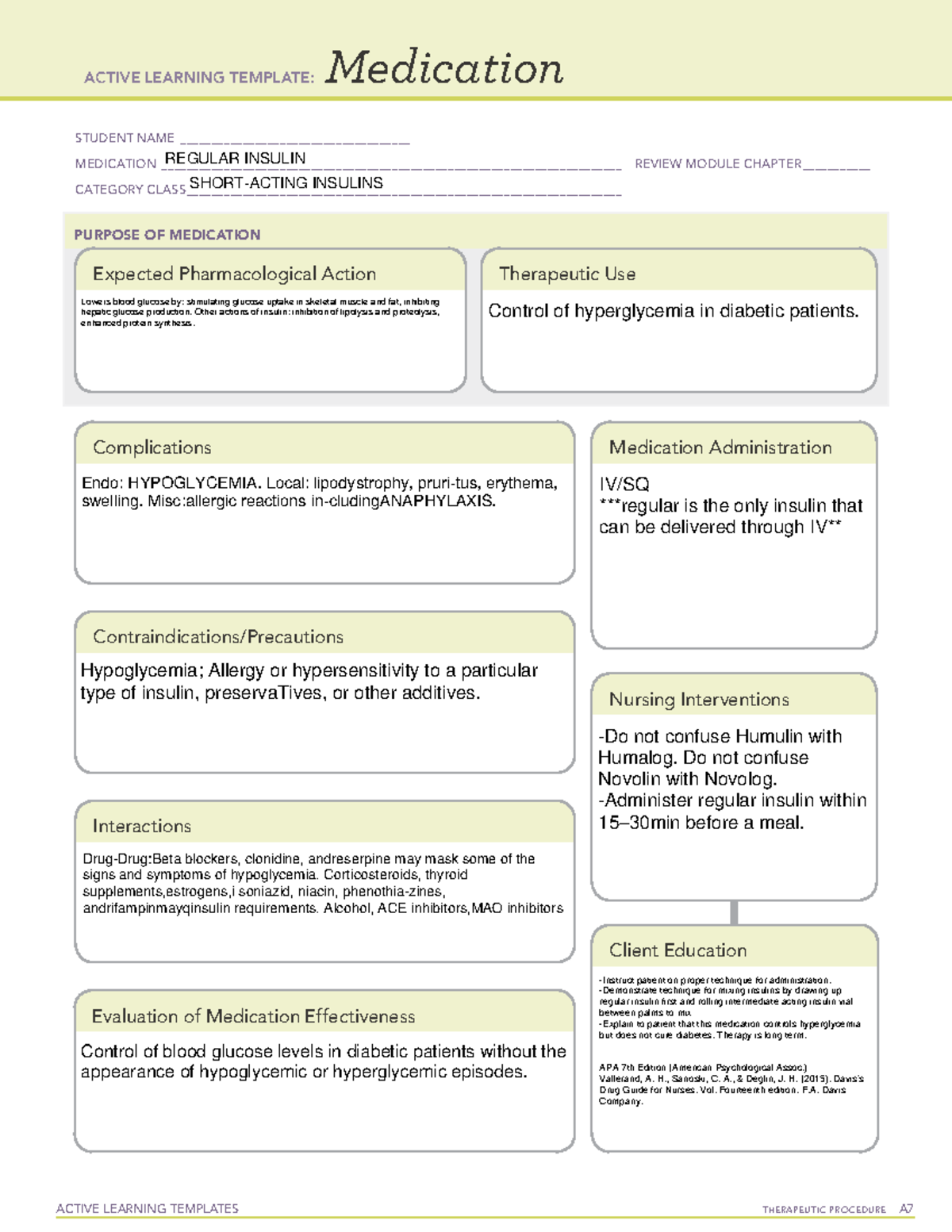 Regular Insulin ATI Template ACTIVE LEARNING TEMPLATES THERAPEUTIC