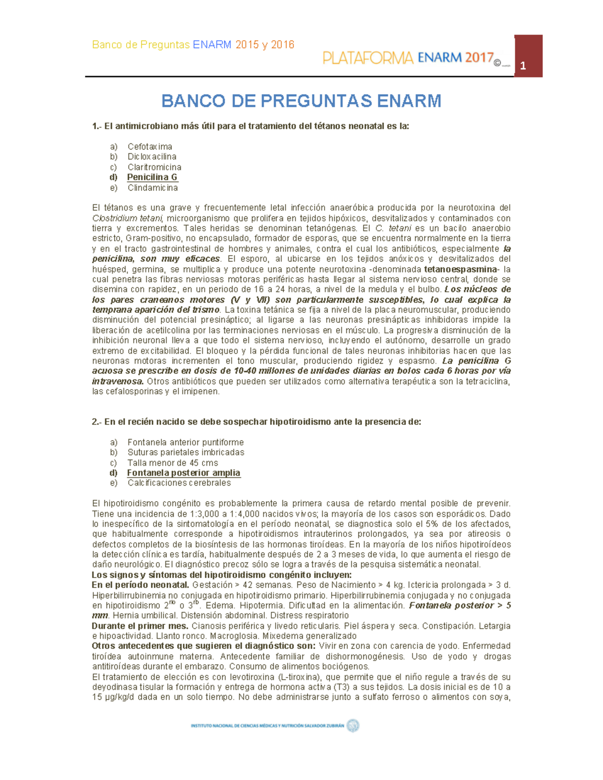 Banco #660 Incmnsz ENARM - Banco De Preguntas ENARM 2015 Y 2016 1 BANCO ...