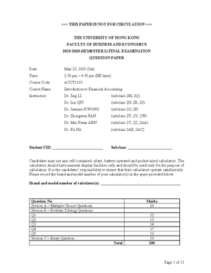 Introduction To Financial Accounting - ACCT1101 - HKU - Studocu