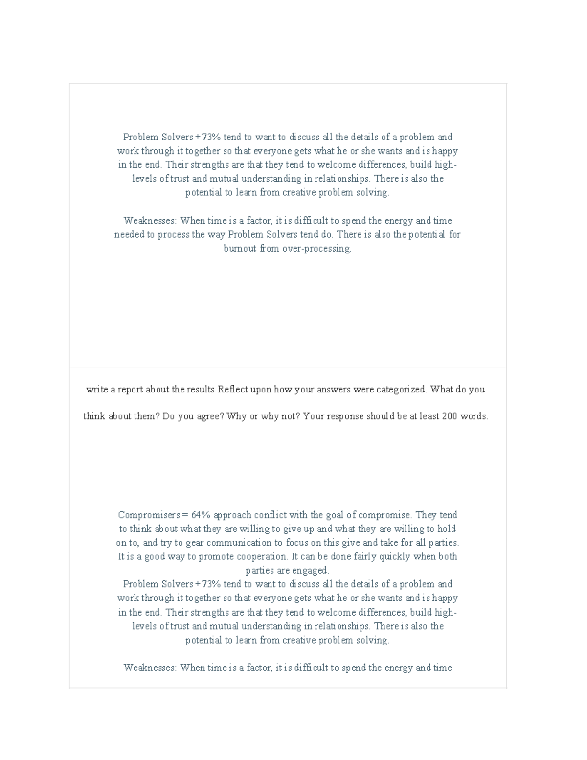 Conflict styles - Problem Solvers +73% tend to want to discuss all the ...