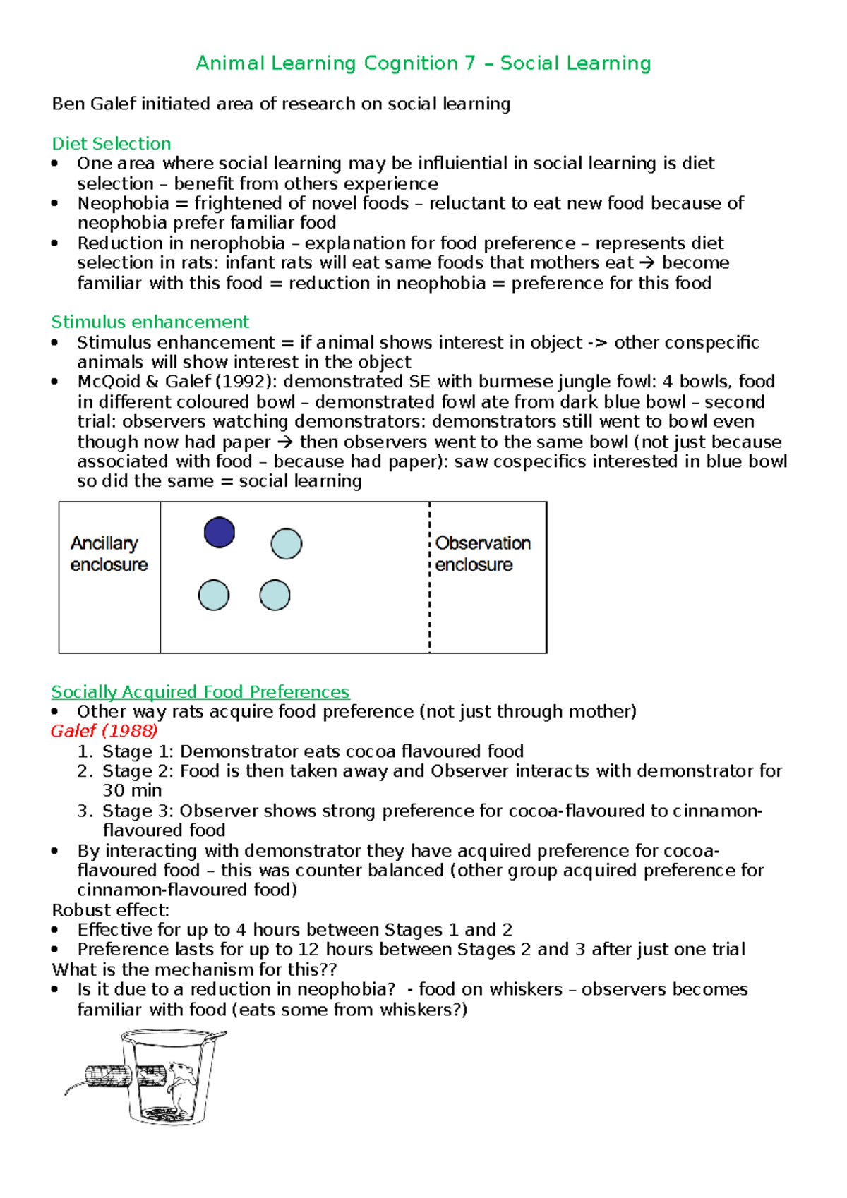 Notes for Animal Learning & Cognition Lecture 7 - Social Learning ...