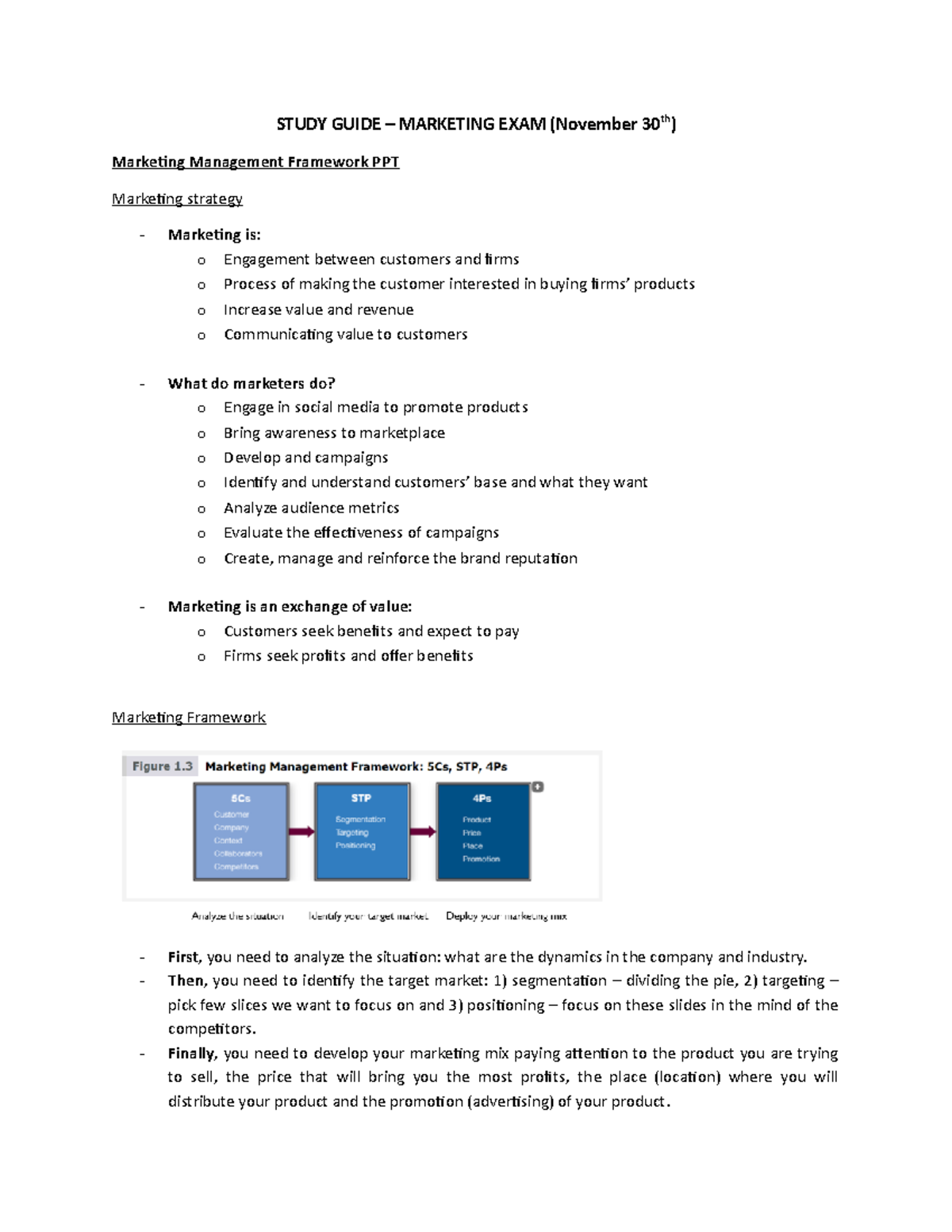 Study Guide - Summary of Contents for Marketing Exam. - STUDY GUIDE ...