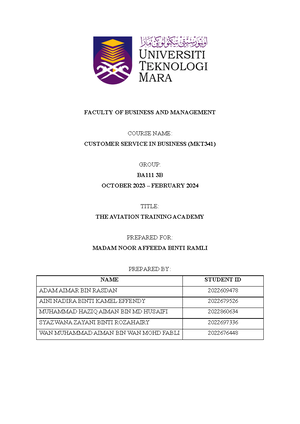 MKT341 NOTE CHAPTER 7 - customer service in business - CamScanner - Studocu