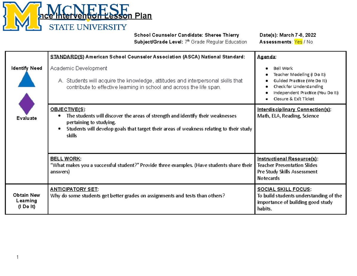 School Guidance Intervention Lesson Plan 1 Guidance Intervention   Thumb 1200 927 