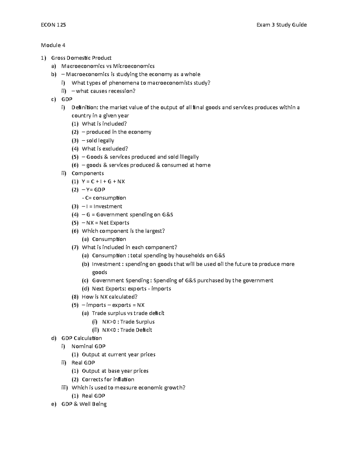 Exam+3+Study+Guide copy - Module 4 Gross Domestic Product a ...