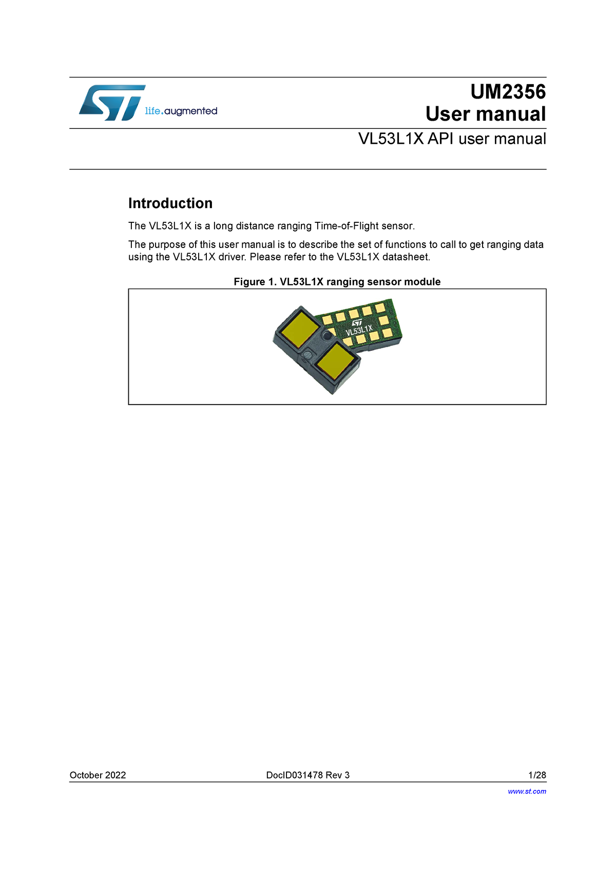 Um2356 Vl53l1x Api User Manual Stmicroelectronics 4 - October 2022 ...