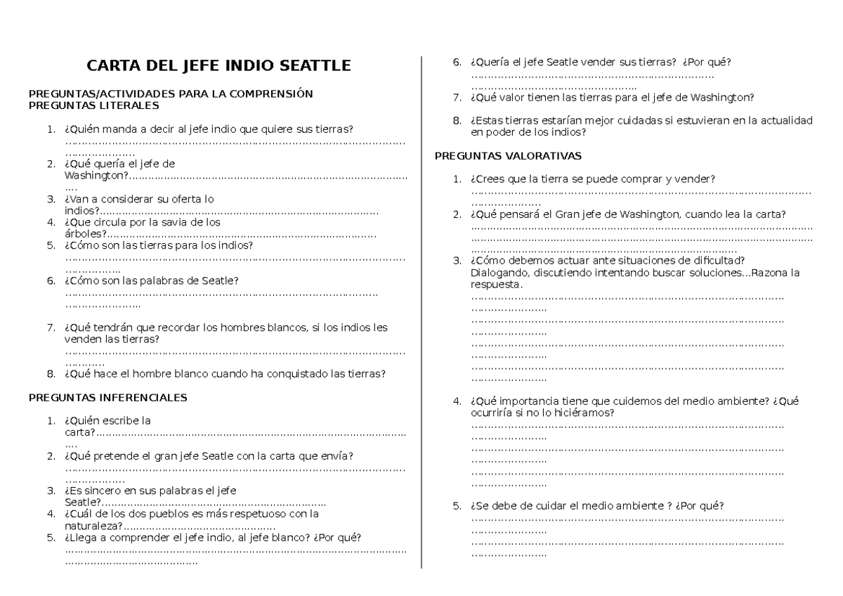429383921 Carta Del Jefe Indio Seattle - CARTA DEL JEFE INDIO SEATTLE